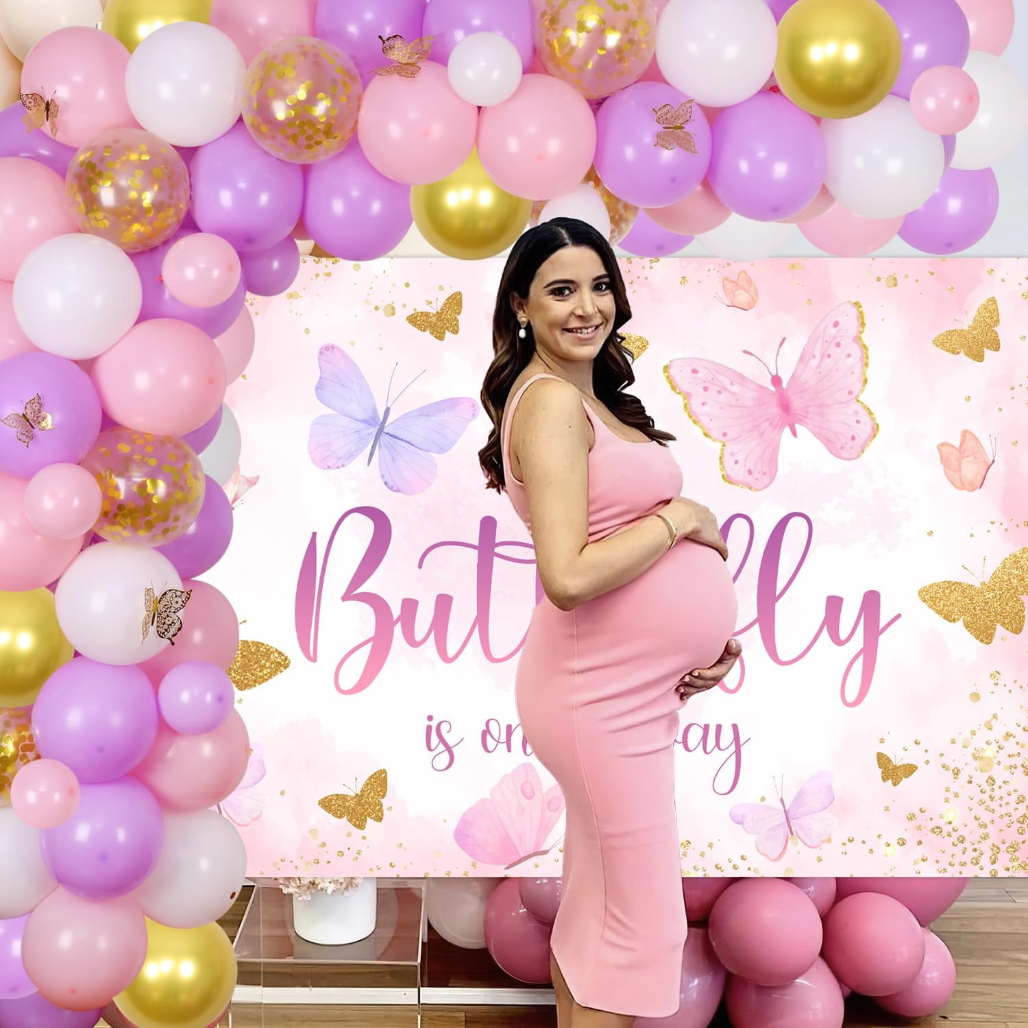 Sursurprise Butterfly Baby Shower Decoration Set with Balloon Garland Arch and Backdrop (Purple and Gold, 1 Set) izlom