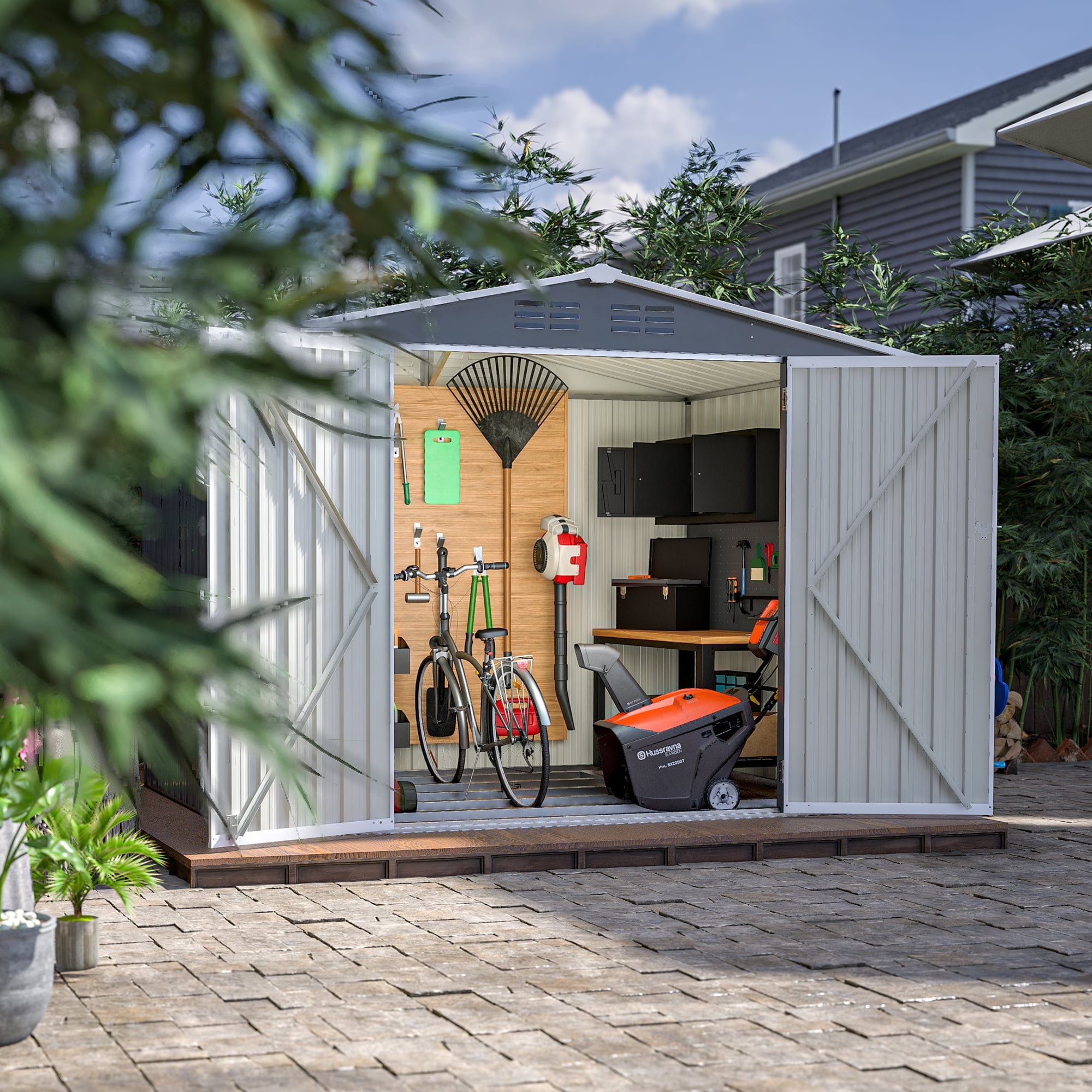 LIVIVOX Outdoor Garden Storage Shed with Lockable Doors and Air Vents (Grey, 8 x 6 ft) 131j3