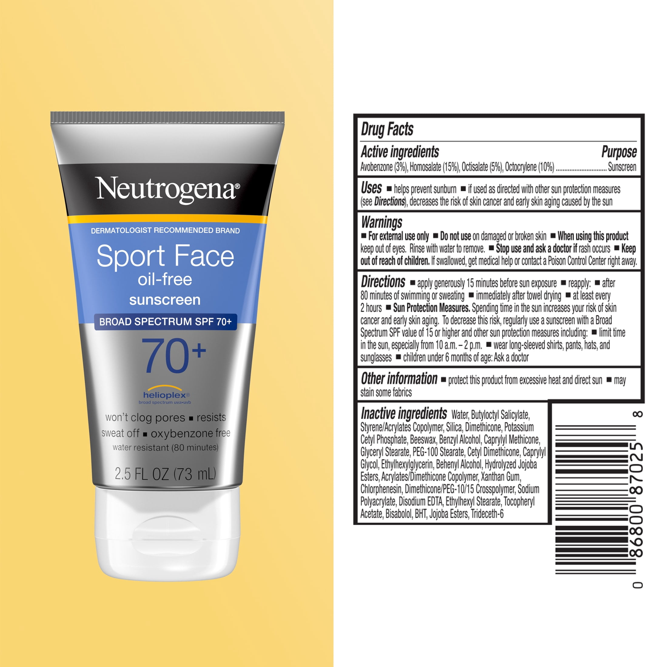 Neutrogena Sport Face Oil-Free Sunscreen Lotion Broad Spectrum SPF 70+ (2.5 fl oz) eqh7w