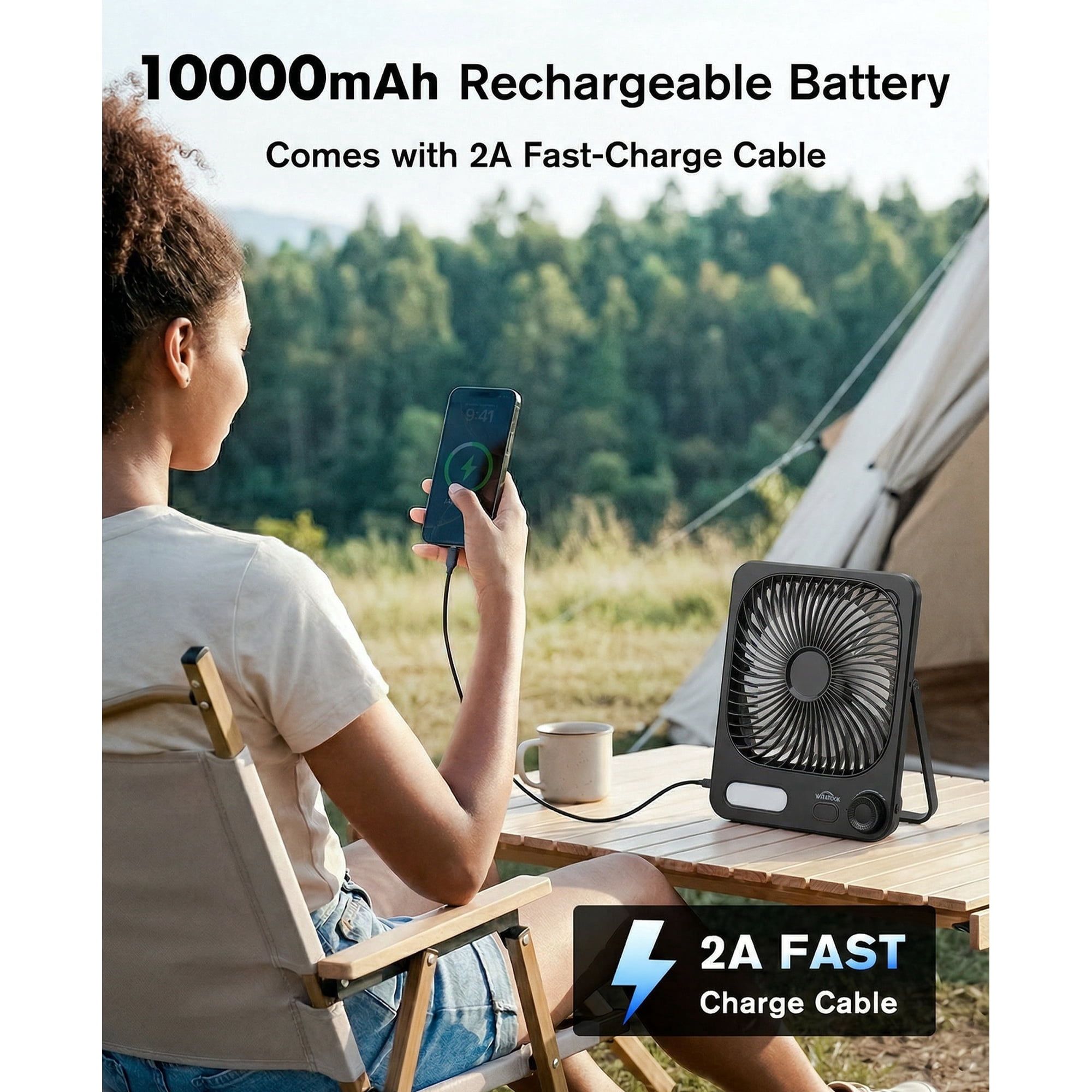 Henotian Portable Desk Fan, Rechargeable Battery Operated Cooling Fan with 100 Speed Settings, 180° Tilt Folding Design (Black, 8 in) j8wvv