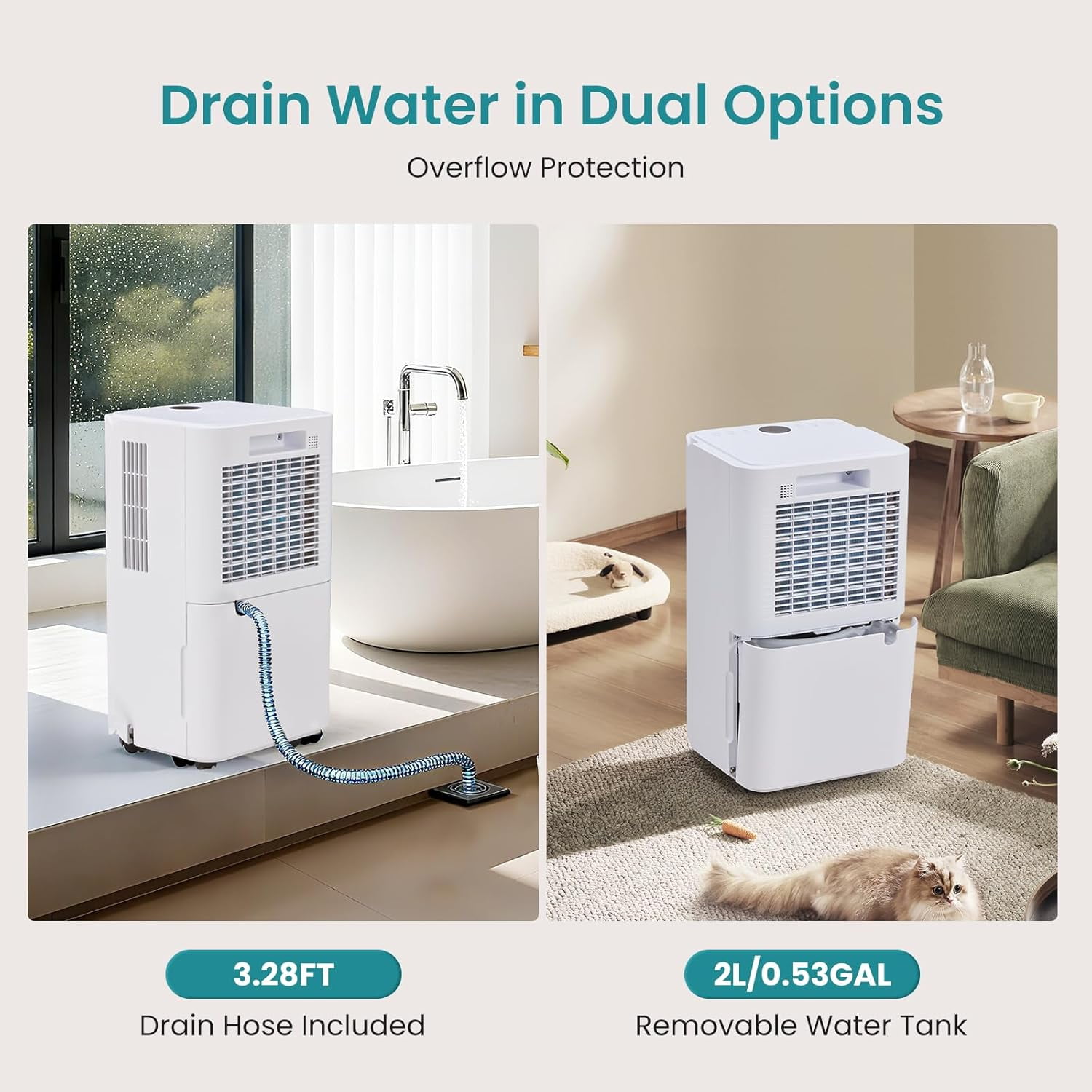 SIMENMAX Dehumidifier for Home and Basement with Drain Hose (White, 67.6 fl oz) mxw5g