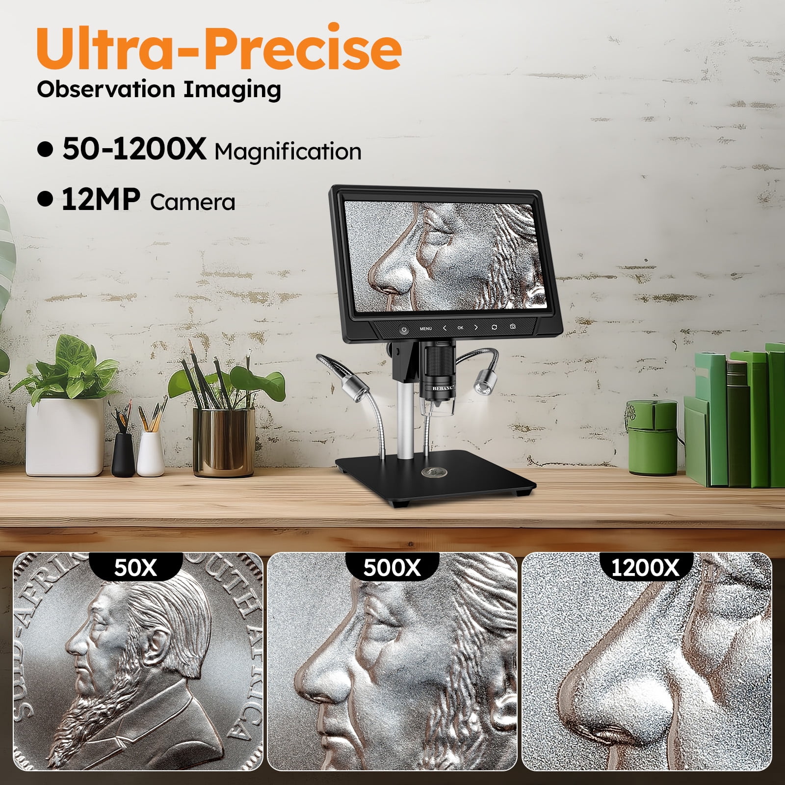 BEBANG 10.1-inch LCD Digital Microscope with 1080P HD Camera, 12MP Sensor, and 32GB SD Card for Electronics Repair and Coin Inspection y511c