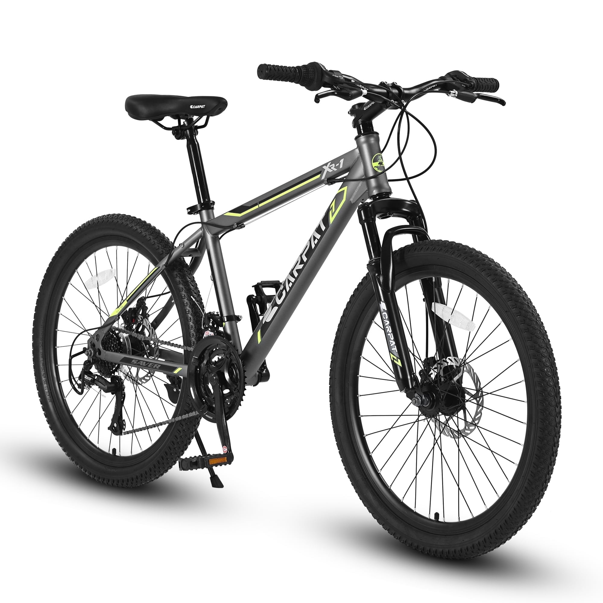 Ambifirner 24-Inch Mountain Bike for Teens, Shimano 21-Speed, Dual Disc Brakes, Front Suspension (Black/Green, 24 in) geagc