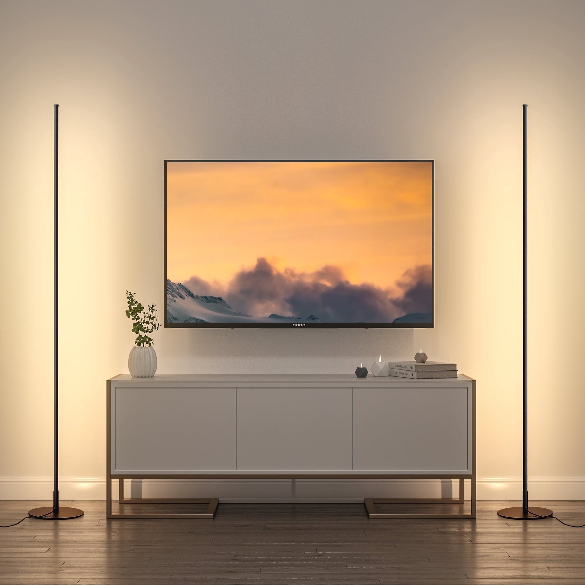 DEWENWILS LED Corner Floor Lamp Set of 2, Minimalist Dimmable Standing Mood Lighting for Living Room and Bedroom (Black, 57.5 in) 18j9d