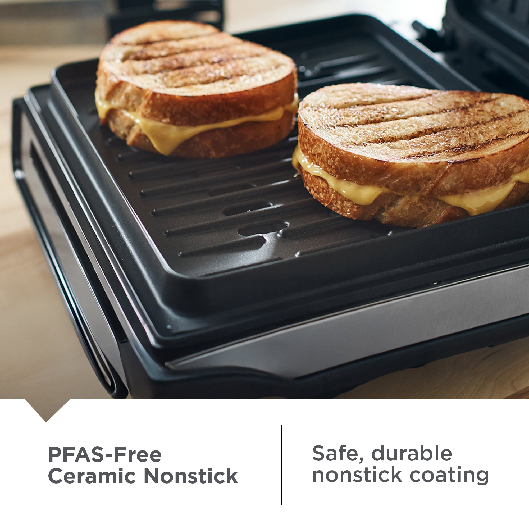 George Foreman Electric Indoor Grill, Smokeless Contact Grilling with Removable Plates (Silver, 90 sq in) jdmso