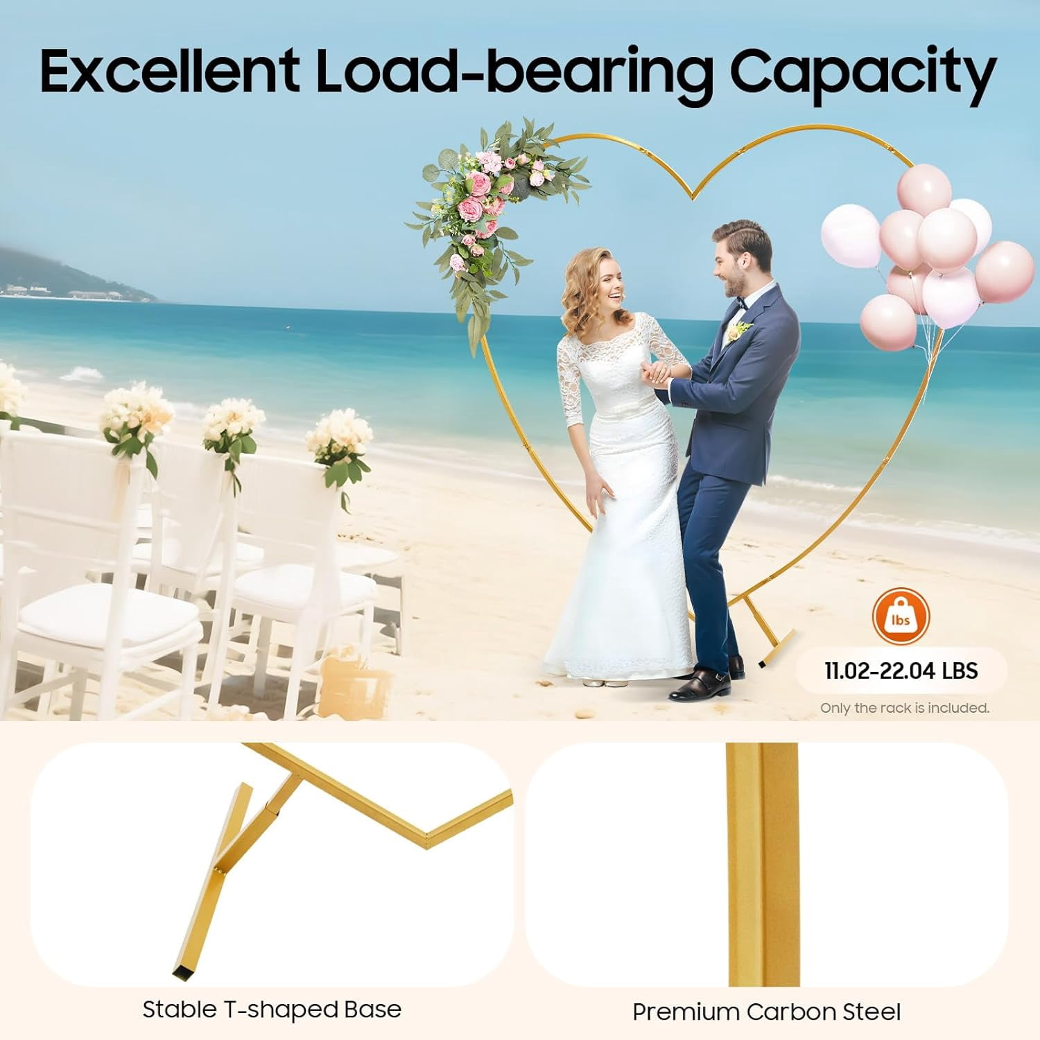Miumaeov Heart-Shaped Wedding Arch Backdrop Stand, Heavy-Duty Metal Balloon Arch Frame for Ceremony and Party Decor (Gold, 6.89 ft) 7d12w