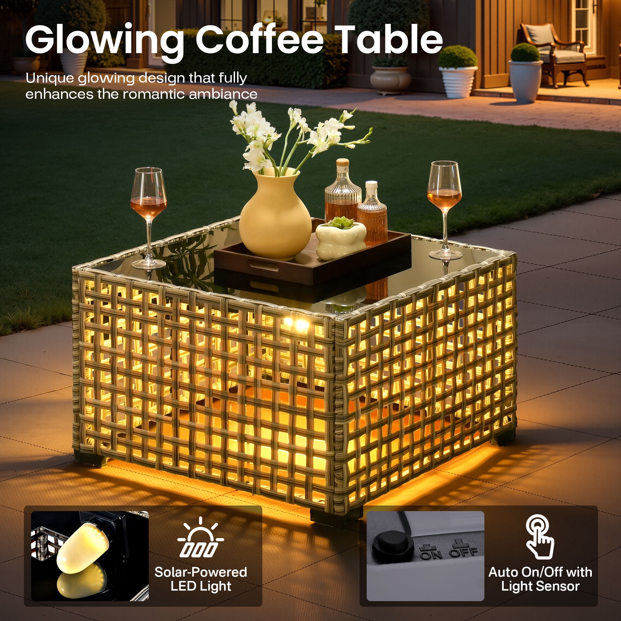VCATNET 8-Piece Outdoor Patio Furniture Sectional Sofa Set with Solar Powered Coffee Table (Orange, 8-Piece Set) h5otd