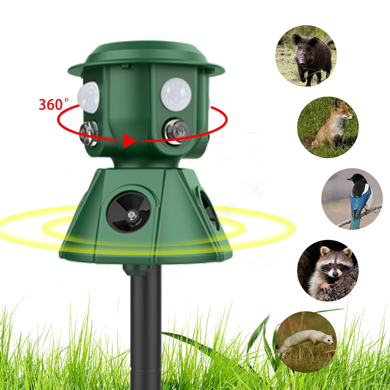 KingFurt Ultrasonic Animal Repeller 360 Degree Pest Control Device (Green, 1000mAh Battery) 2l84i