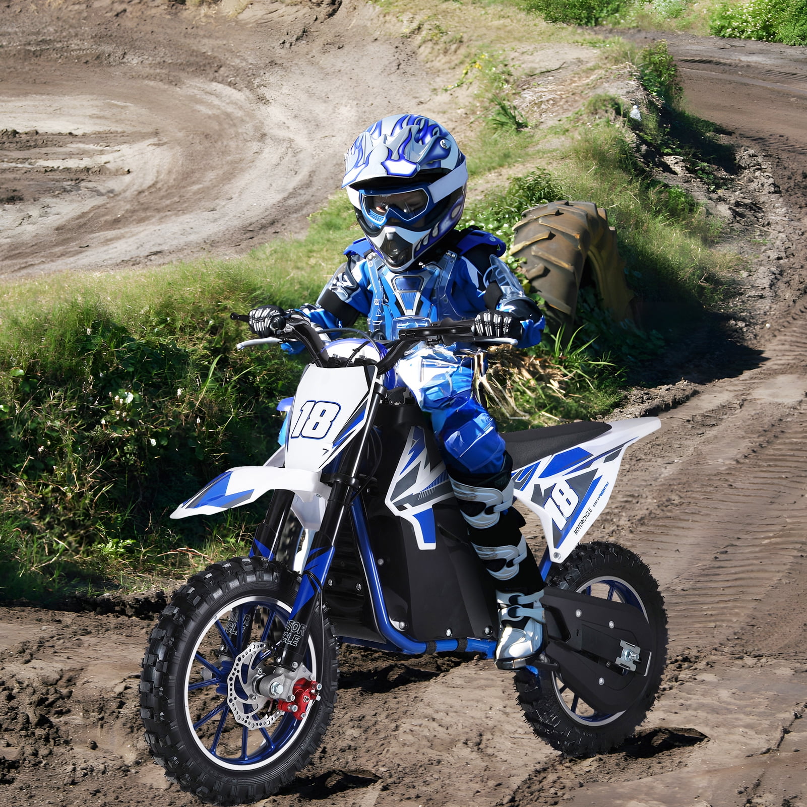Fompes Electric Dirt Bike for Kids, 3-Speed Off-Road Motorcycle with 250W Motor (Blue, 10 in) ezdpb