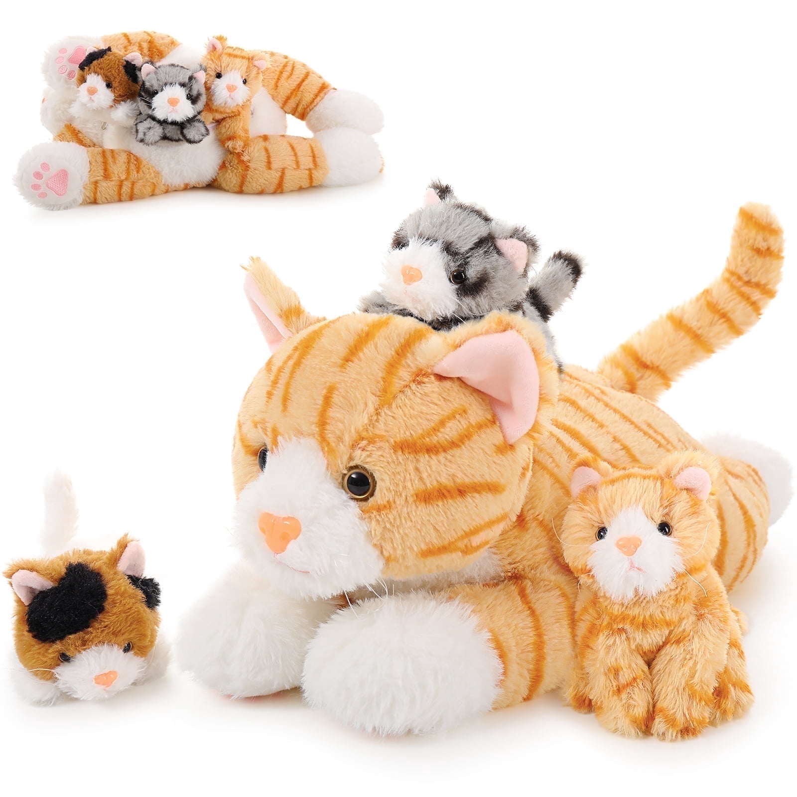 Muiteiur Cat Stuffed Animal Set with 3 Baby Kittens (Yellow, 15.7 in) n2xp4