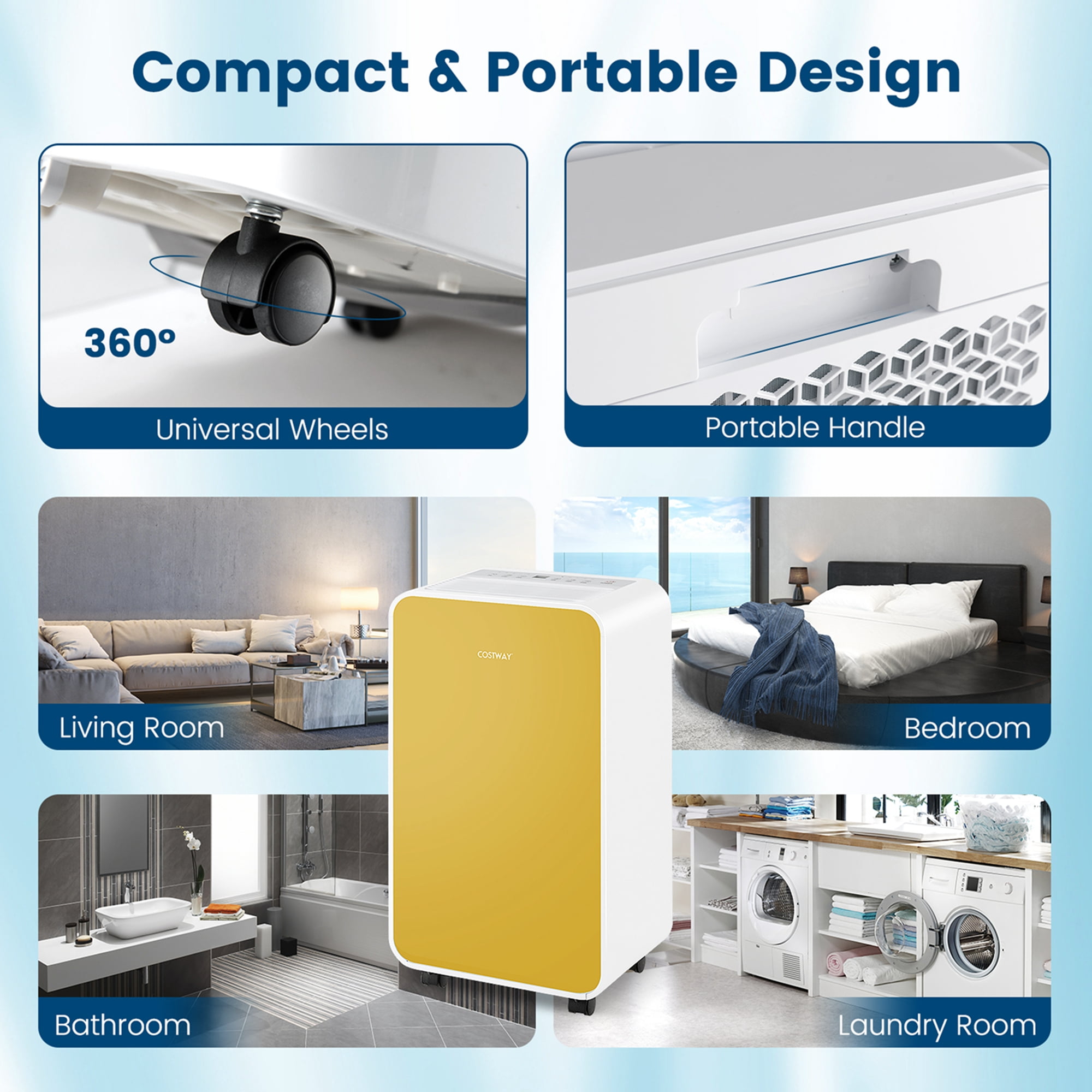 Costway 32 Pint Portable Dehumidifier for Basements and Homes (Yellow, 2500 sq ft) dk5vj