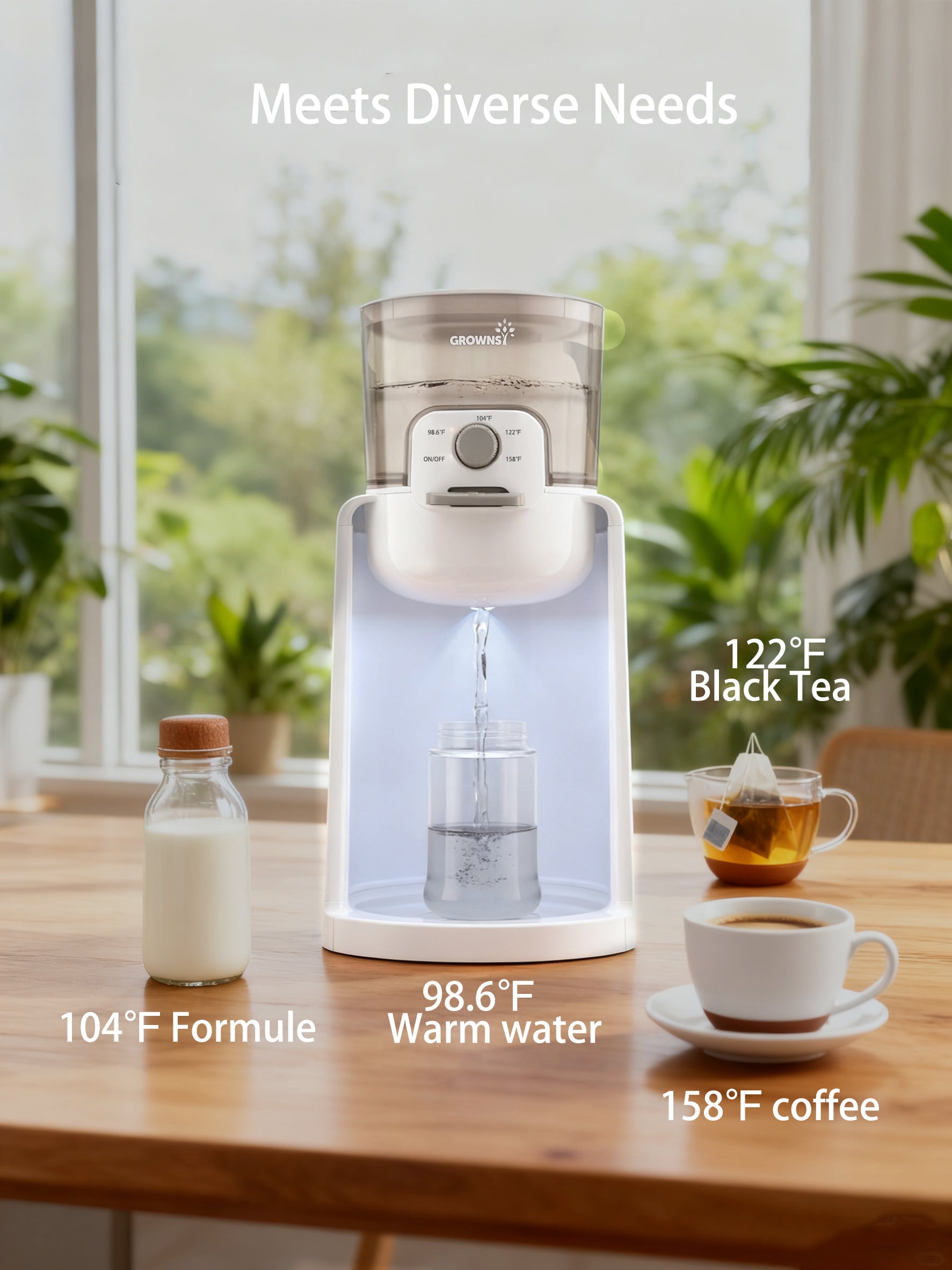 GROWNSY Instant Baby Formula Water Warmer and Dispenser (4 Temperature Settings, Night Light) fap4z