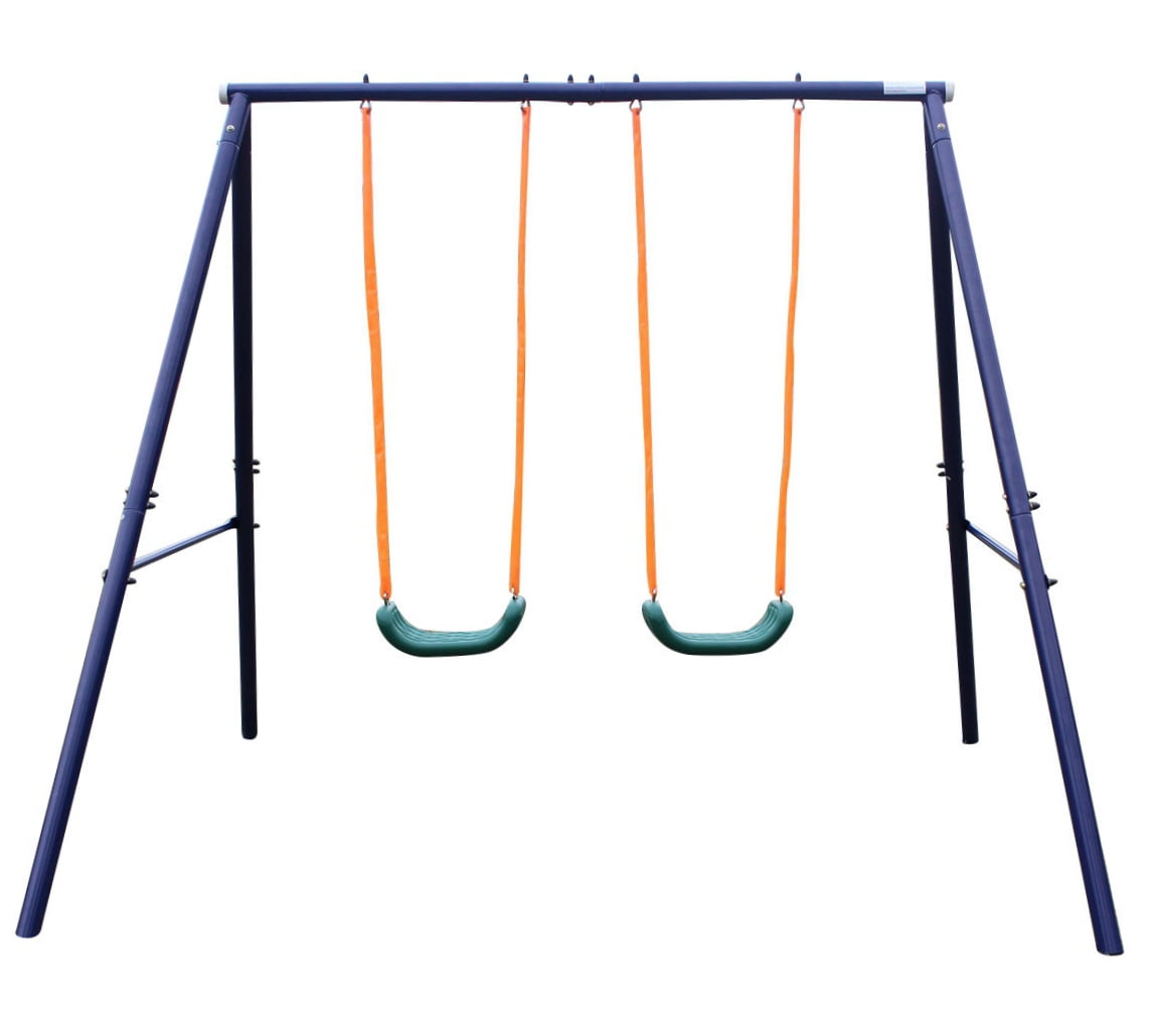 Leumius Two Station Swing Set for Kids Outdoor Backyard Play Equipment (Green, 1 Set) rb94d