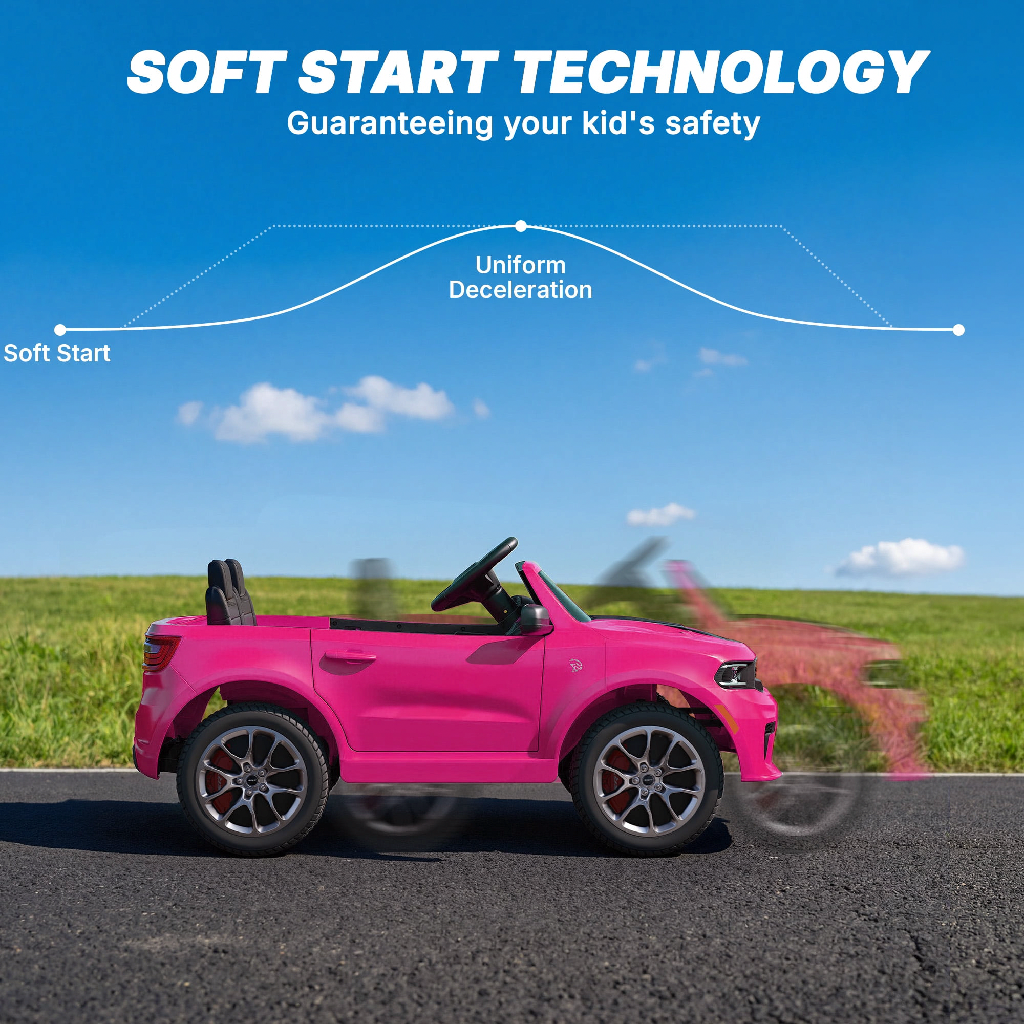 Wisairt Dodge Durango Kids Electric Ride-On Car, 12V Licensed Motorized SUV with Parent Remote Control, LED Lights & Music (Pink, 17 in Seat) i9tmh