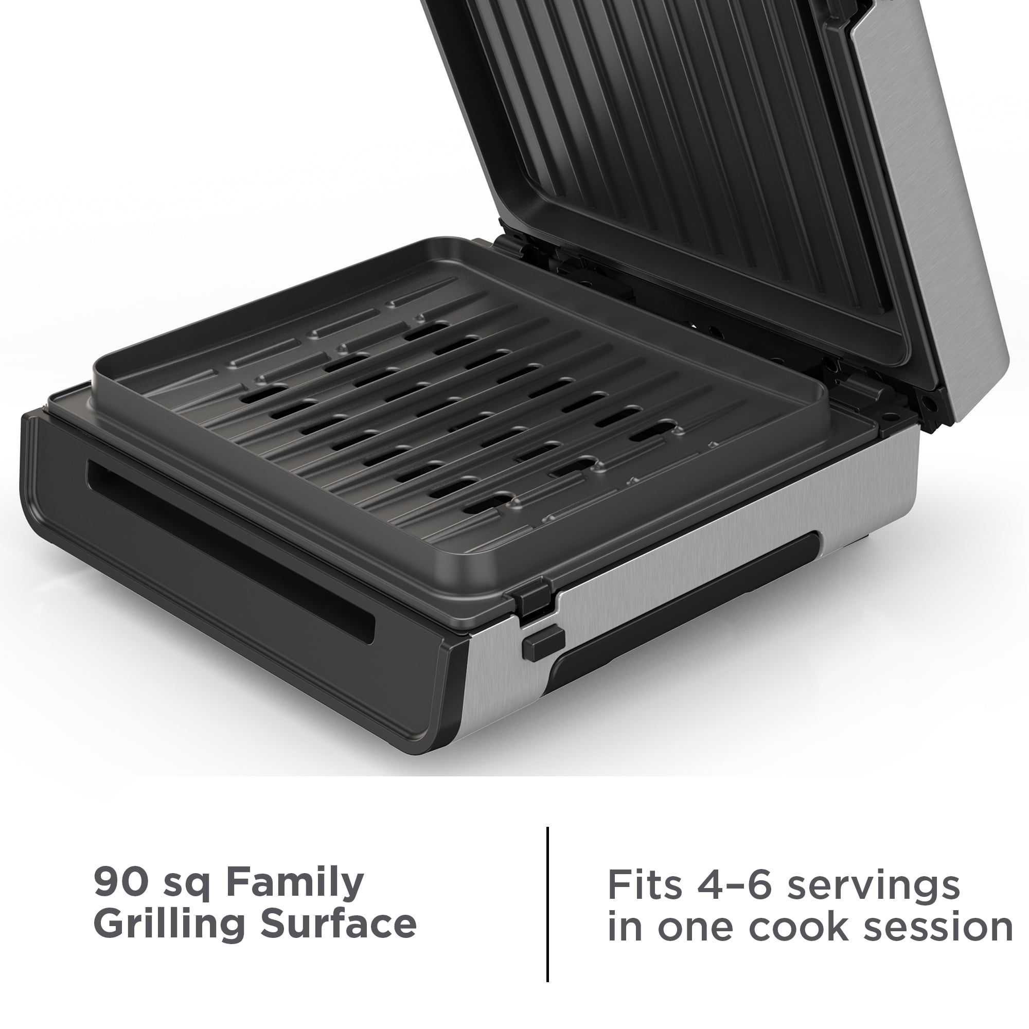 George Foreman Electric Indoor Grill, Smokeless Contact Grilling with Removable Plates (Silver, 90 sq in) jdmso