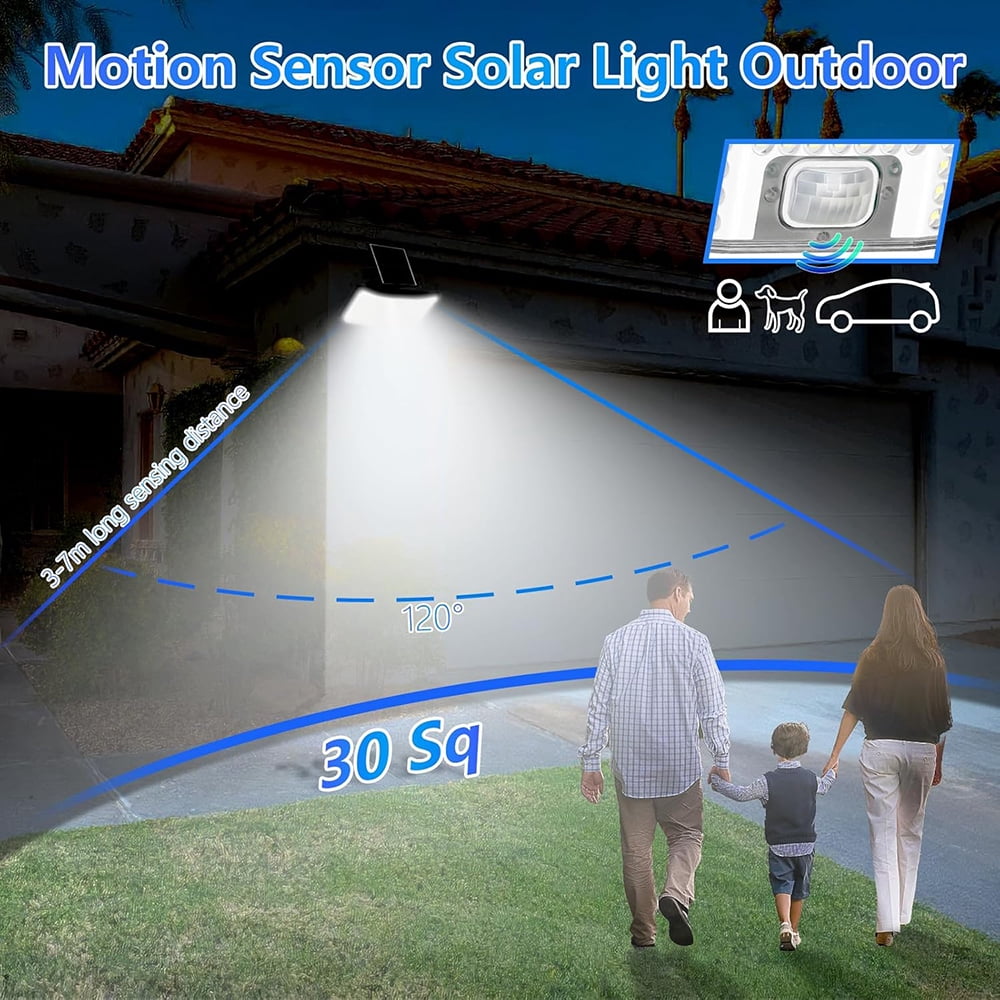 OCEST Solar Motion Sensor Flood Lights Outdoor Security Lighting (Cool White, 2 Pack) or1pb