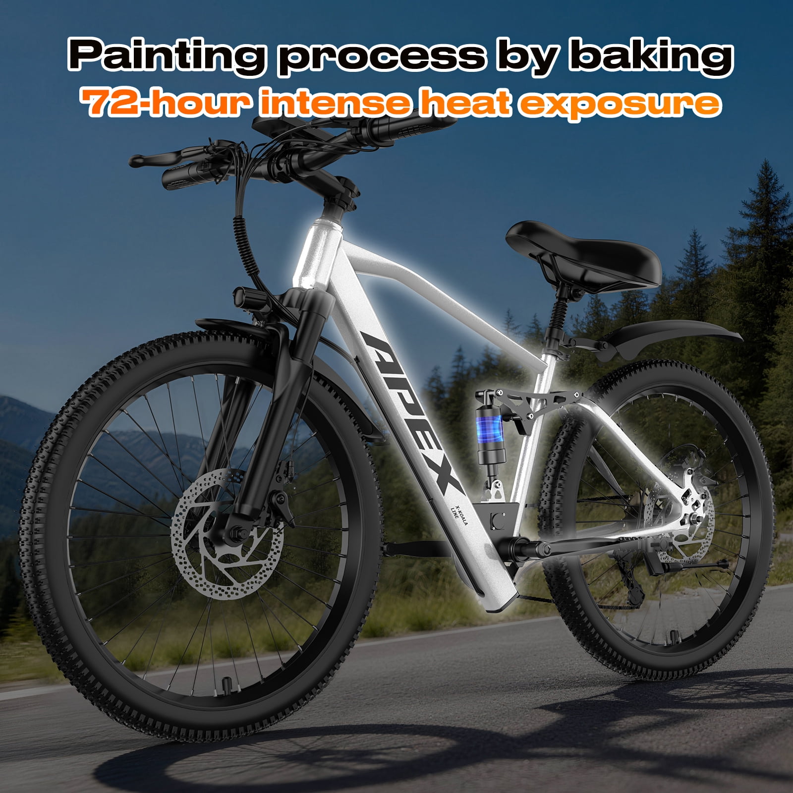 X-Koala 26 in Electric Mountain Bike, 1200W Motor, 25 MPH, 48V Battery, UL 2849 Certified, 7-Speed Ebike with Saddle Suspension (26 in) k4f3w