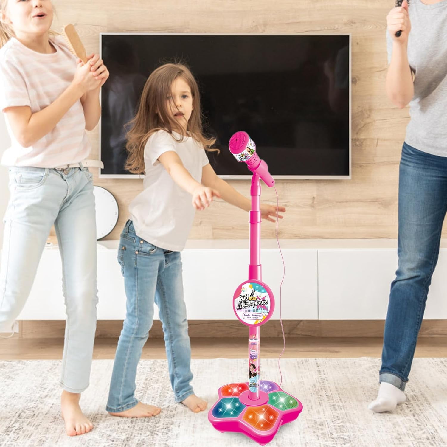 INvench Kids Karaoke Machine with Adjustable Stand and Stage Lights (Pink, 1 Set) sq9wh