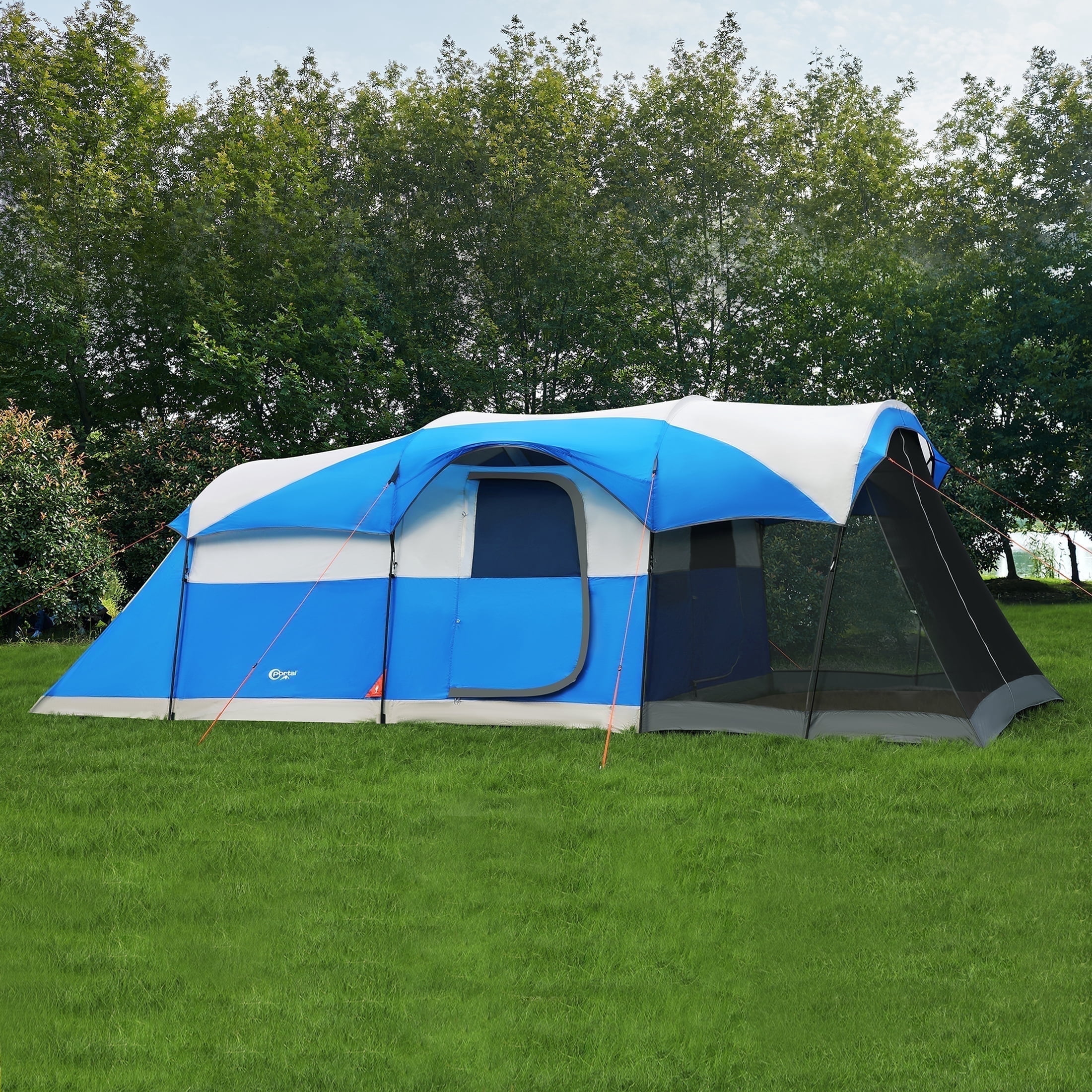 Portal 8 Person Camping Tent, Large Cabin Tent with Screen Porch and Rainfly (Blue, 20ft x 8ft x 74in) f2xnv