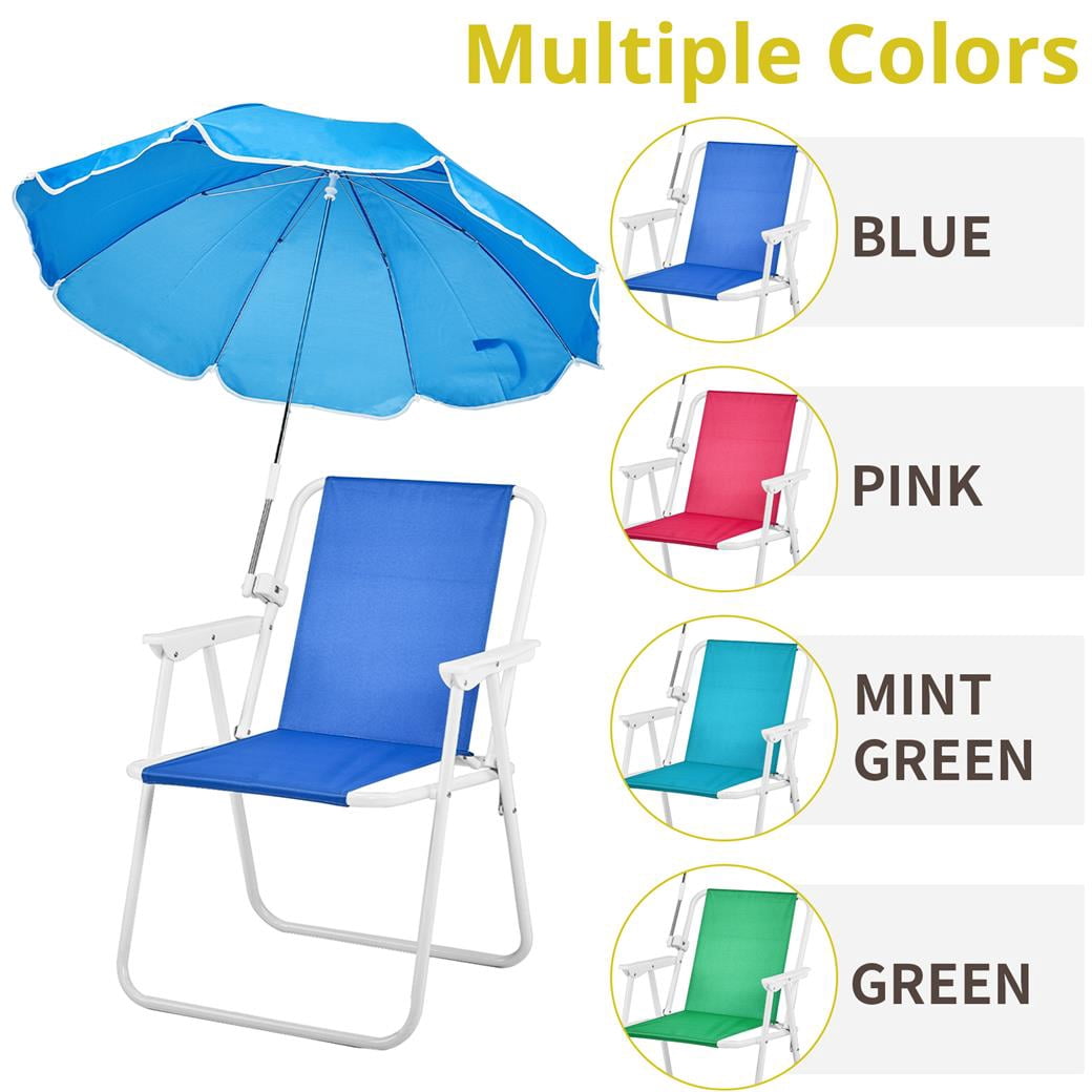 EDOEMSE Folding Beach Chair with Detachable Umbrella (Blue, 265 lb Capacity) 22nk5