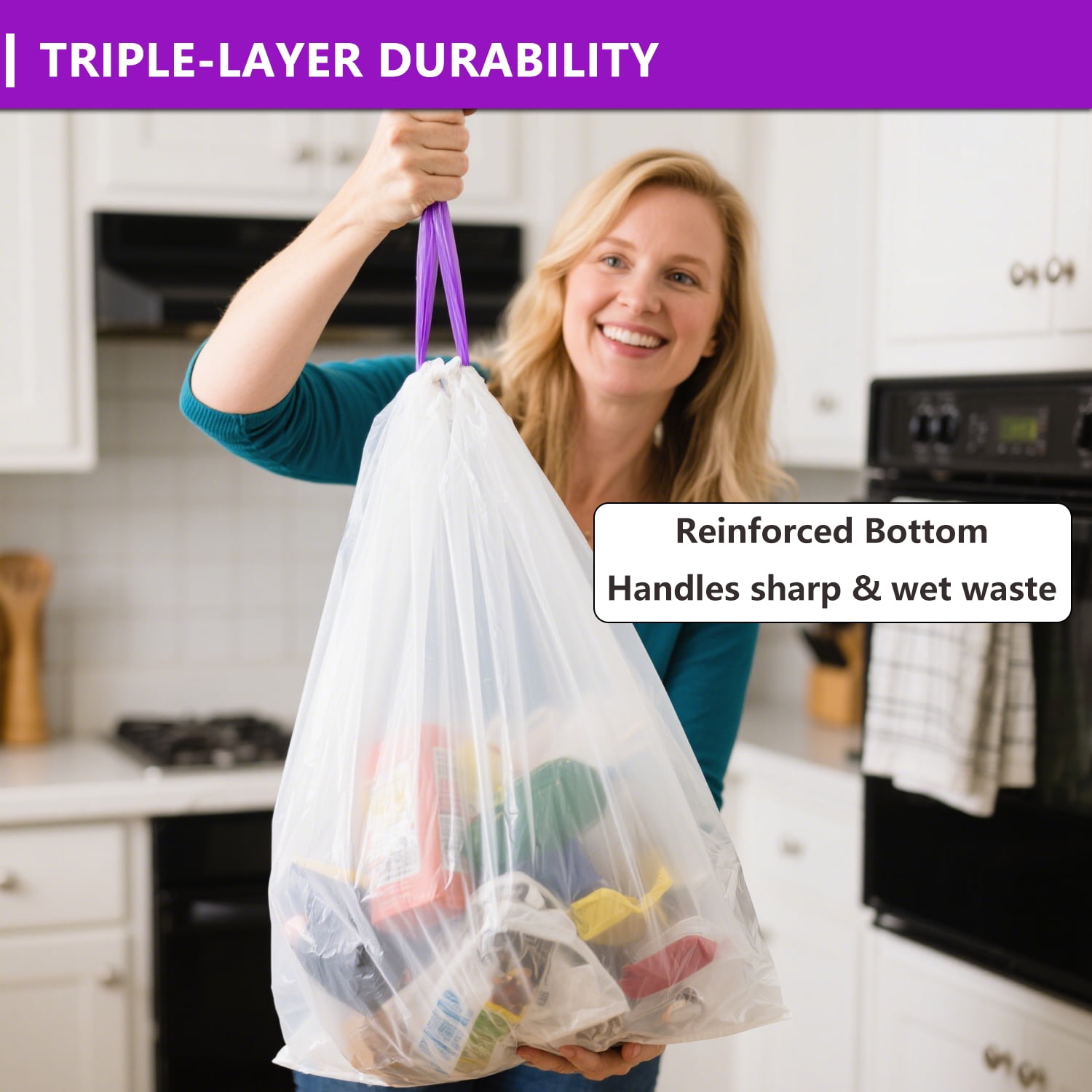 LORIBEN 8 Gallon Trash Bags with Lavender Scent, Tear Resistant Waste Liners for Kitchen and Bathroom (White, 100 Count) jurhw