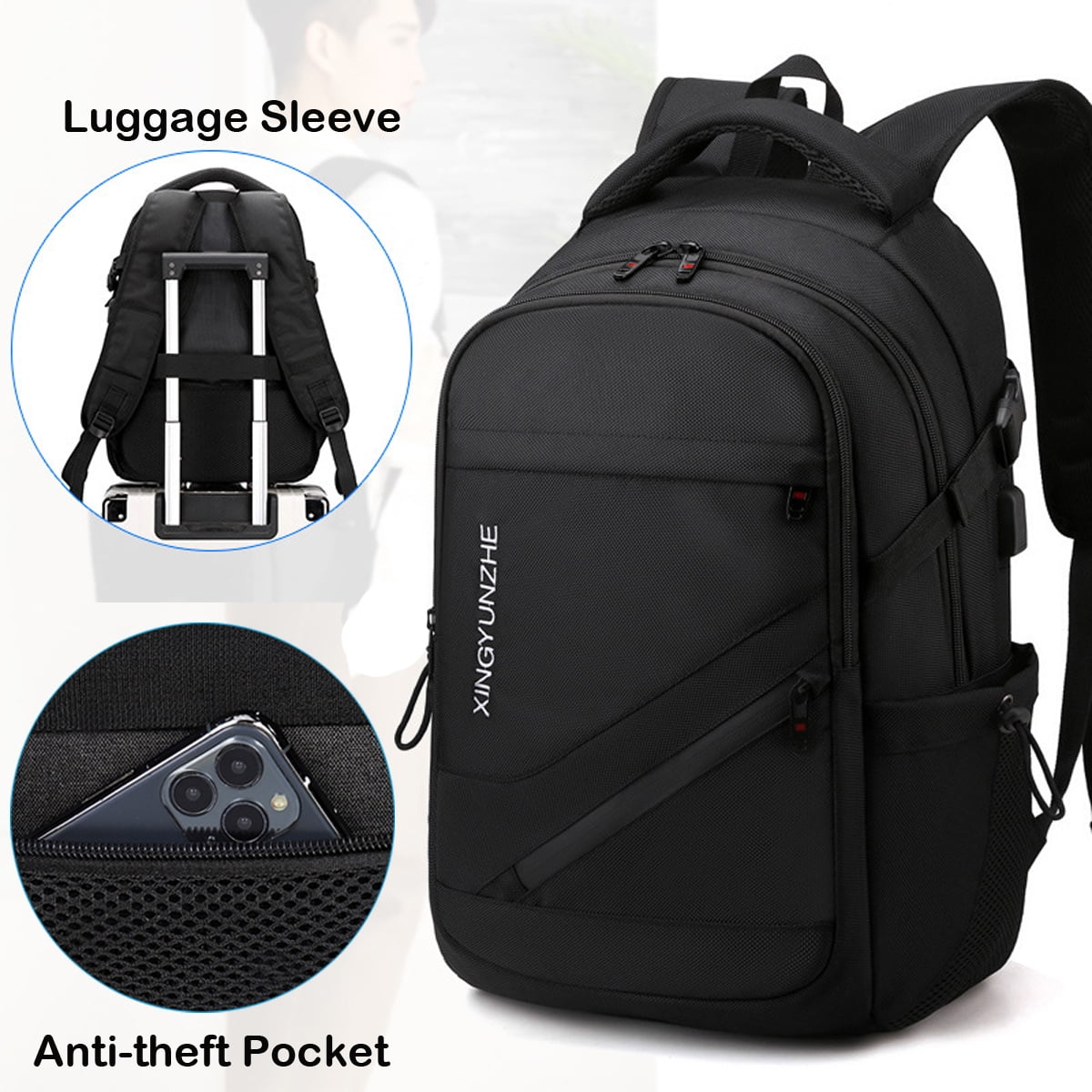 Cshidworld Travel Laptop Backpack, Anti-Theft Business Bookbag with USB Charging Port, Water-Resistant School Bag for Men & Women (Black, 19 in) ct1lp