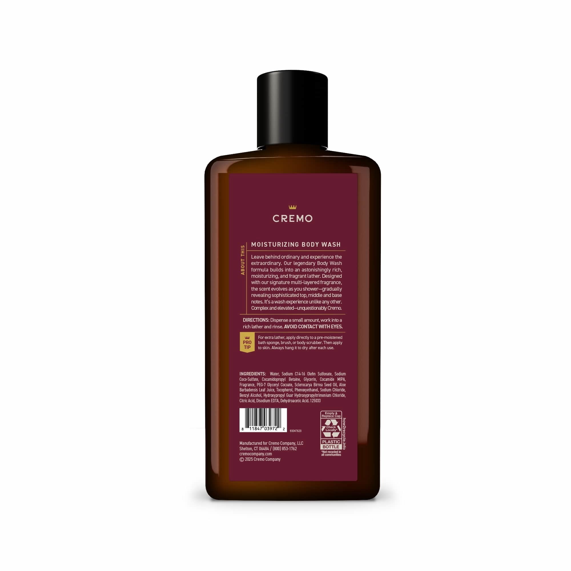 Cremo Men's Body Wash, Whiskey Cherry Scent, Moisturizing Formula (16 fl oz) m43e9
