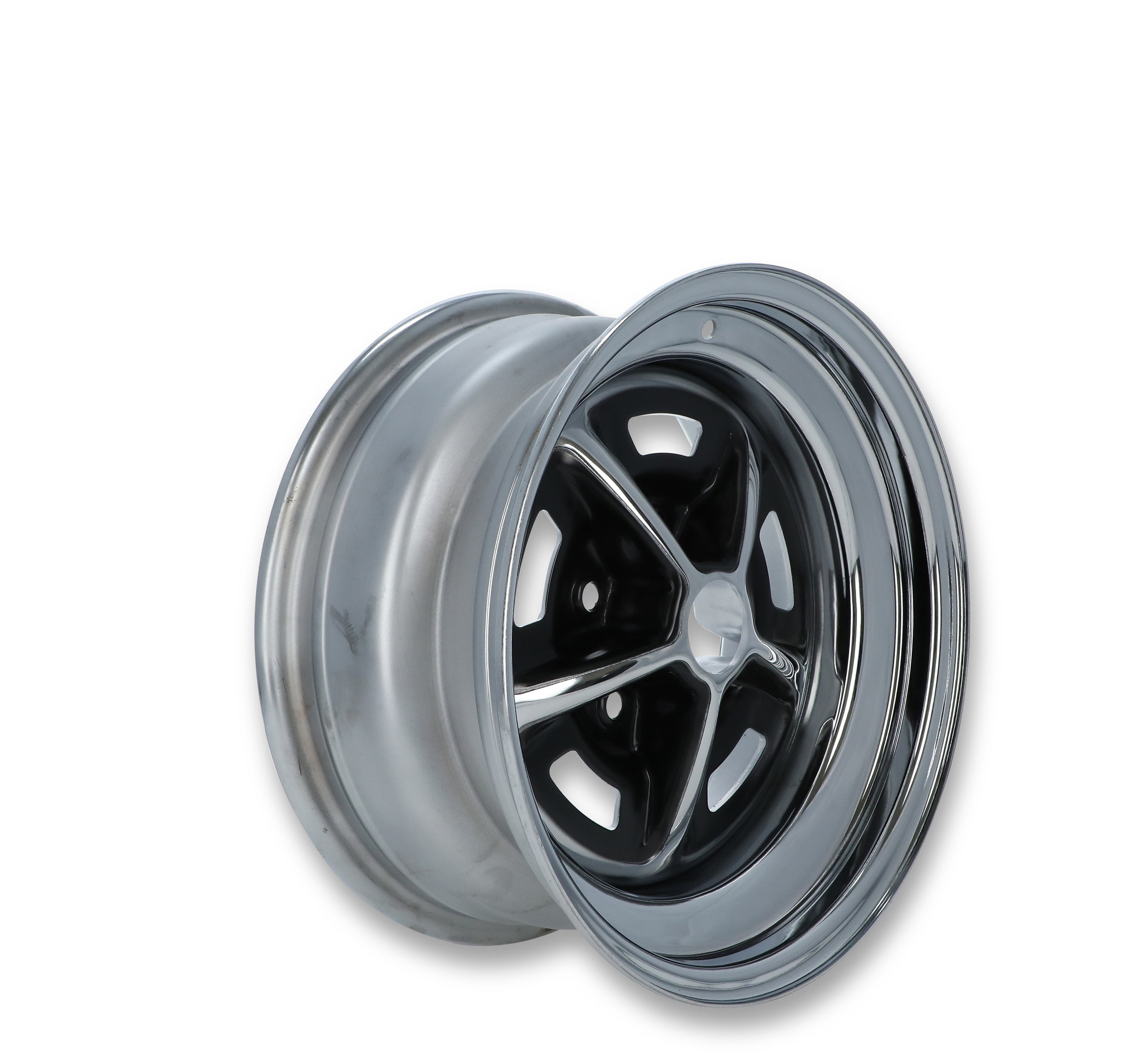 Scott Drake Magnum 500 Wheel Chrome Finish with Satin Black Inserts (15 in x 7 in) c8q0k