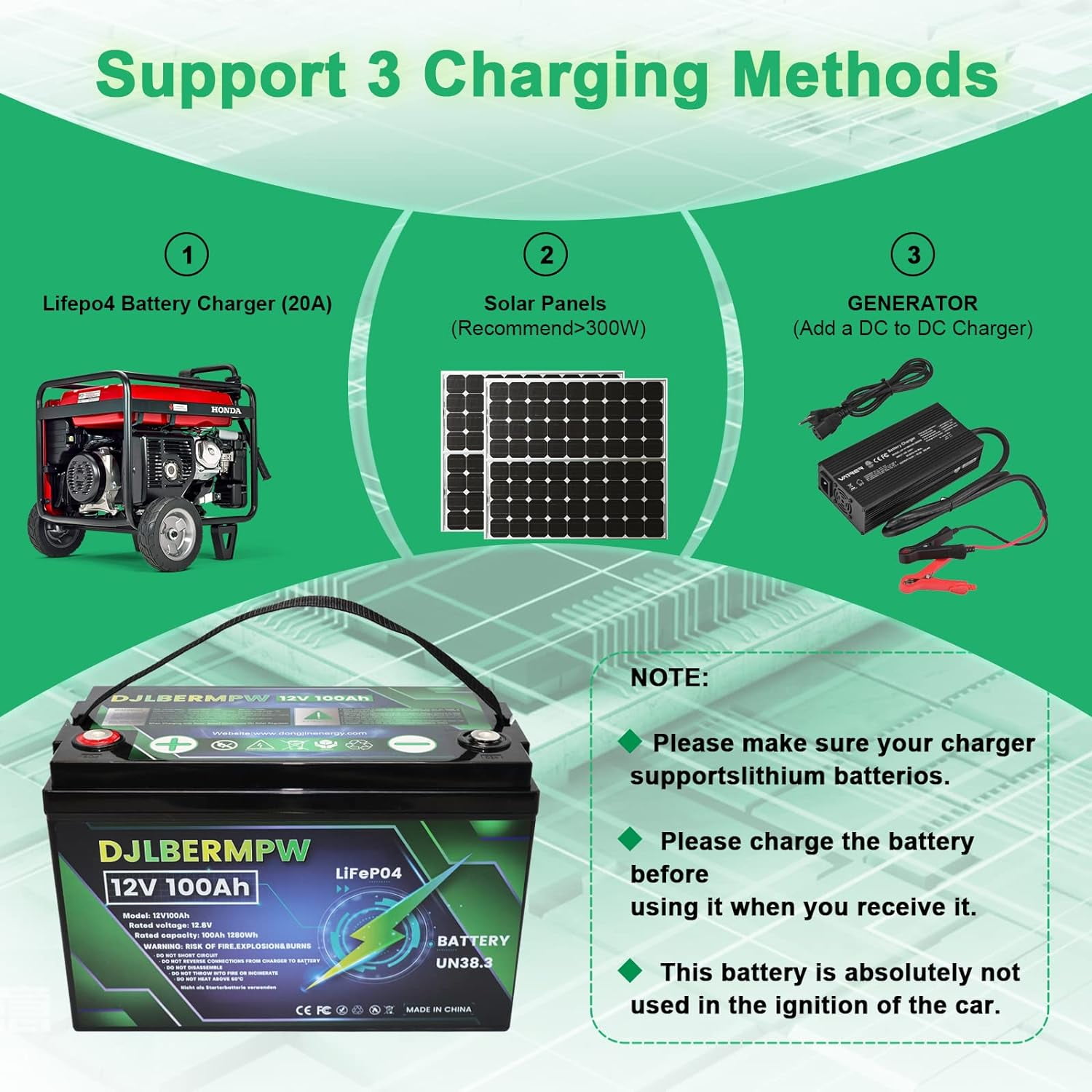 DJLBERMPW 12V 100Ah LiFePO4 Lithium Battery Deep Cycle with 100A BMS (4 Pack) mfudy