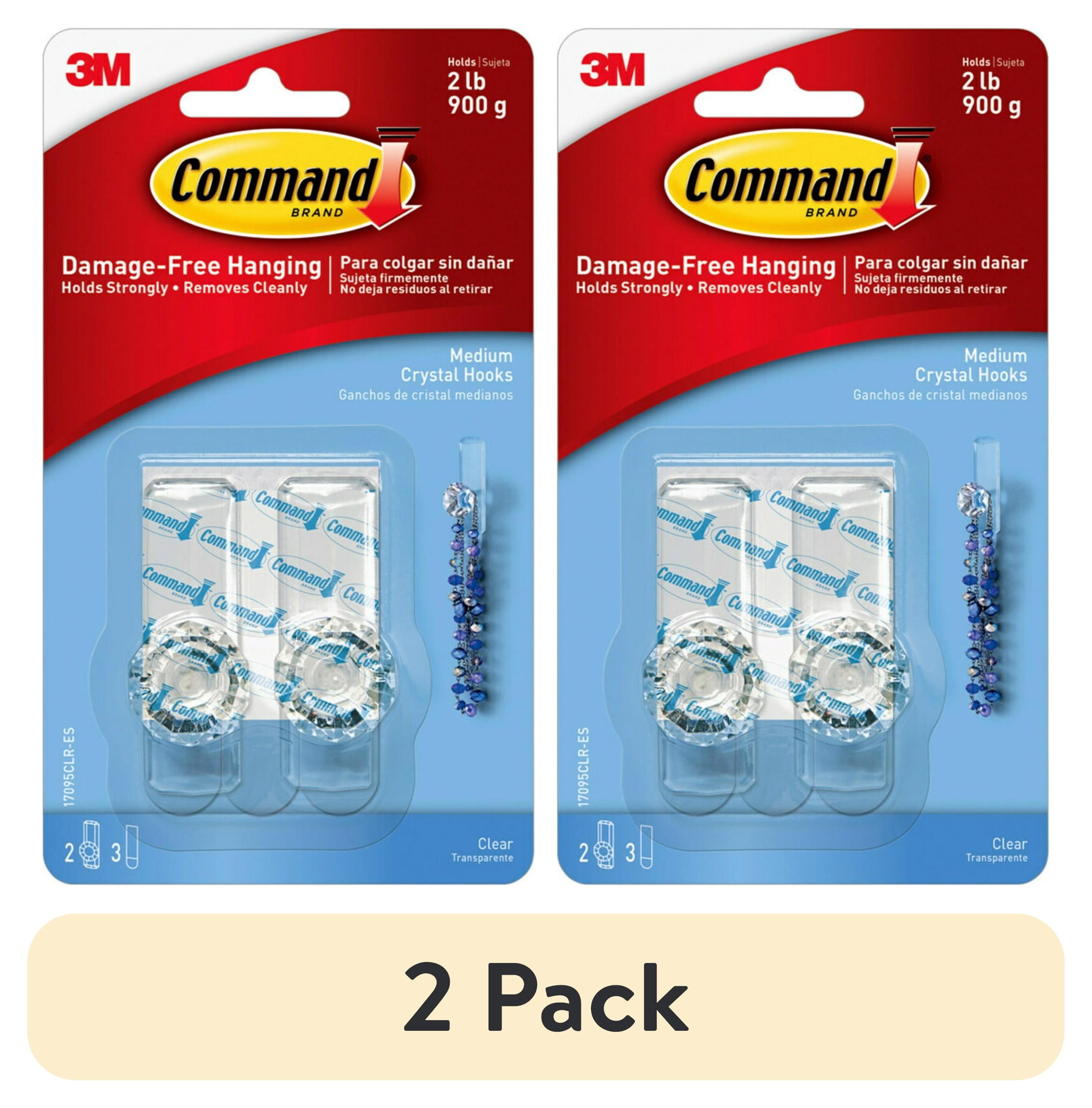Command Clear Medium Crystal Hooks (Damage-Free Adhesive Wall Hangers, 2 Pack, 4 Hooks, 6 Strips) k6bon