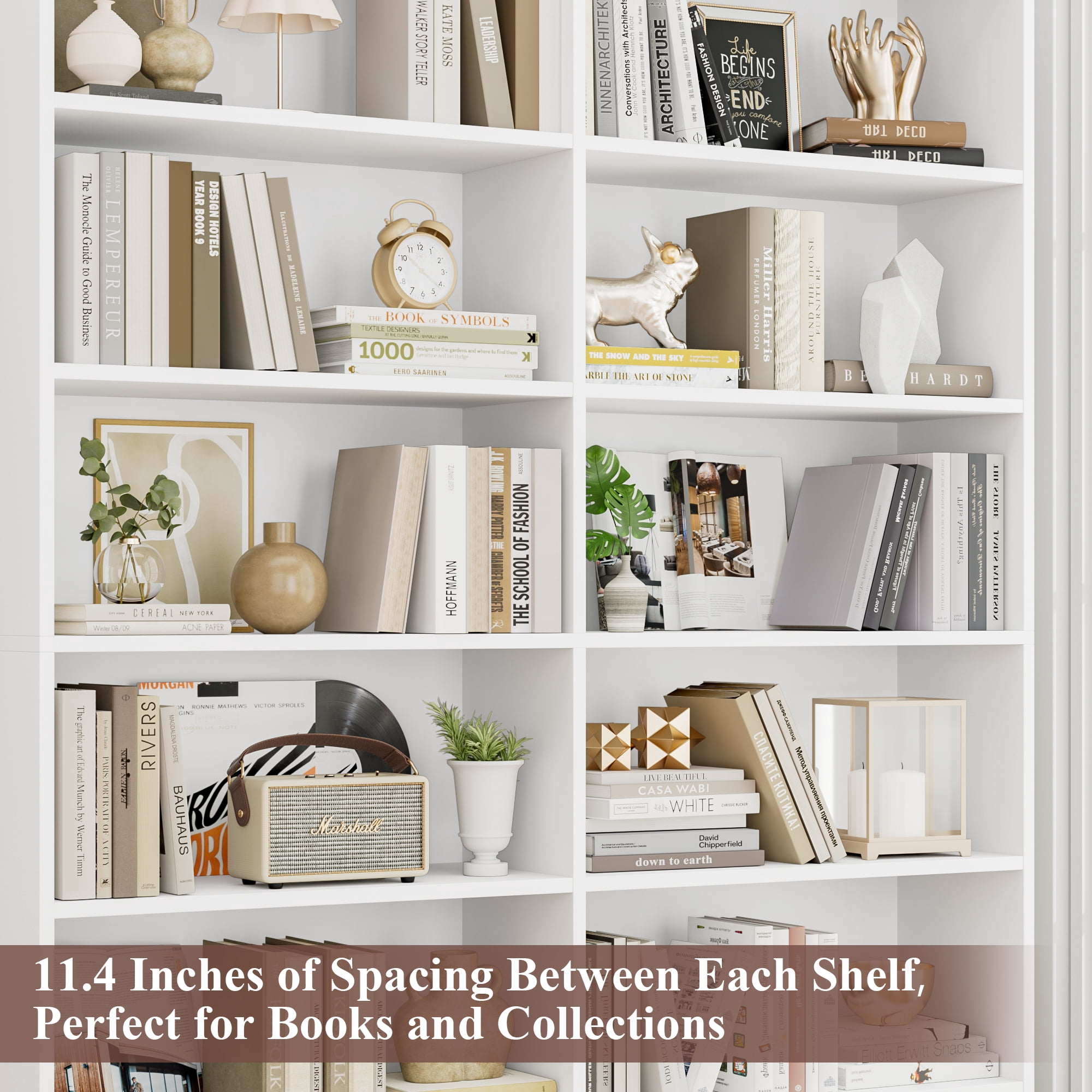Homfa 6-Tier Double Wide Bookshelf, Extra Large Freestanding Display Storage Organizer for Home Office (White, 47.2 in W x 11.8 in D x 74.3 in H) sz3pl