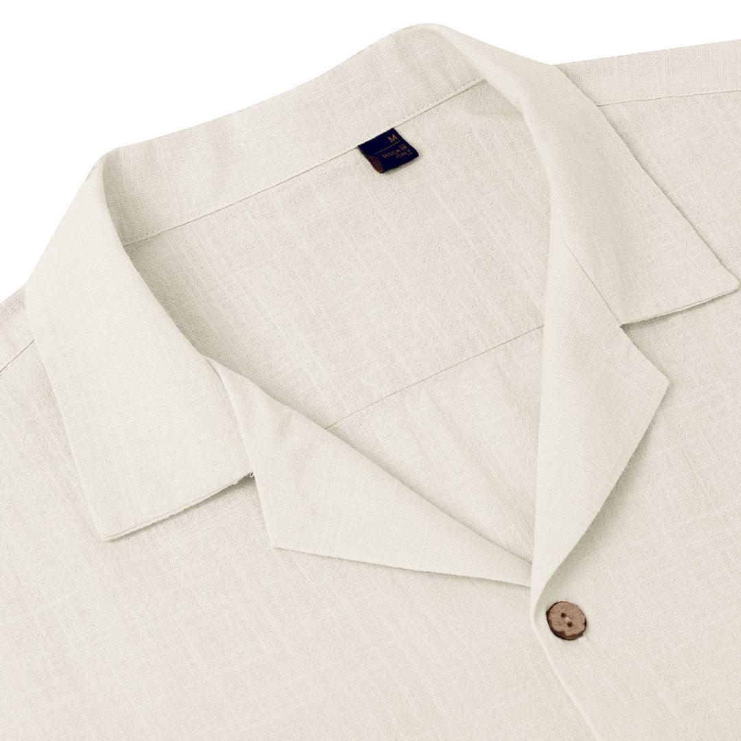sogami Men's Linen Blend Short Sleeve Hawaiian Button Down Shirt (White, L) bd4ip