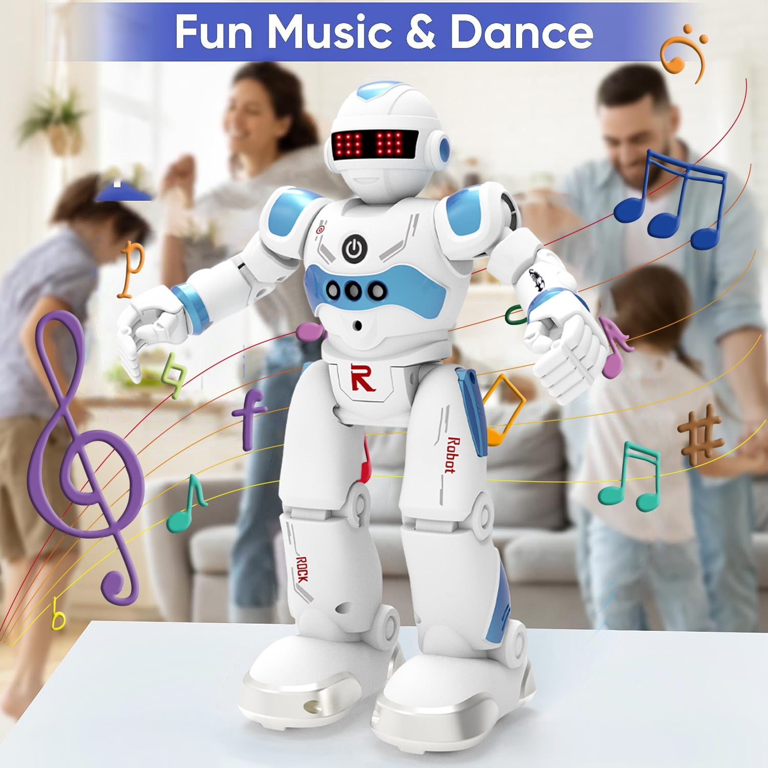 GMDISC RC Robot Toy, Gesture Sensing Programmable Interactive Smart Robot with Music and Dance (Blue) b4e5z