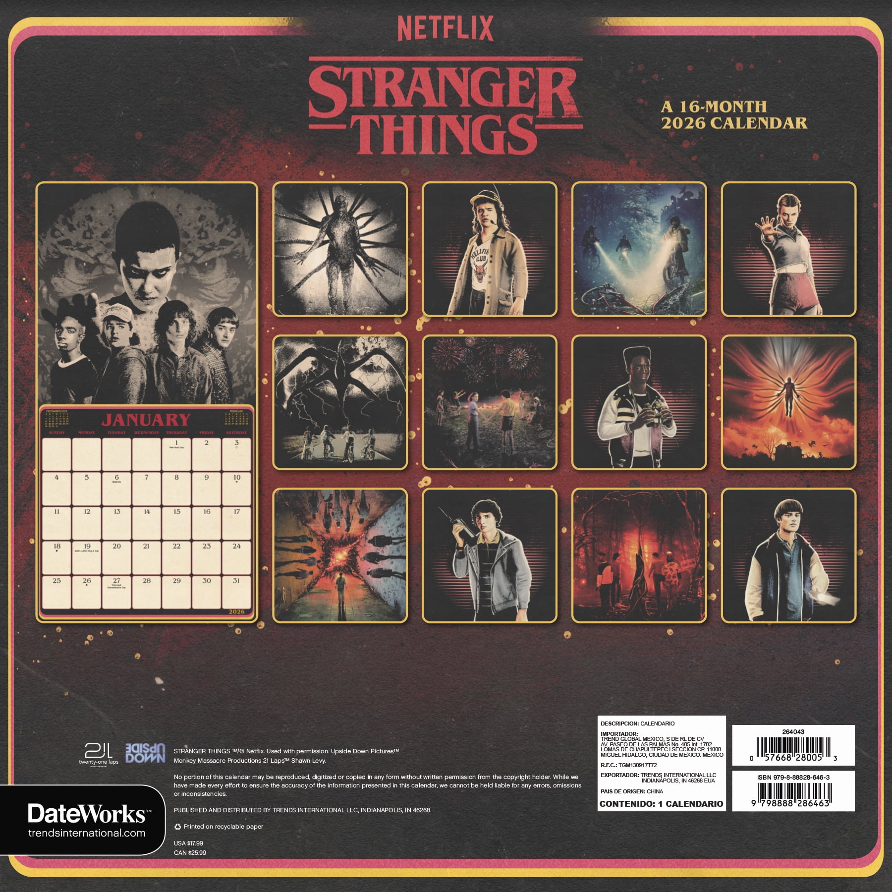 Trends International Netflix Stranger Things 2026 Wall Calendar and Daily Desk Box Calendar Set (Multi-Color, 2-Piece) pwcfk