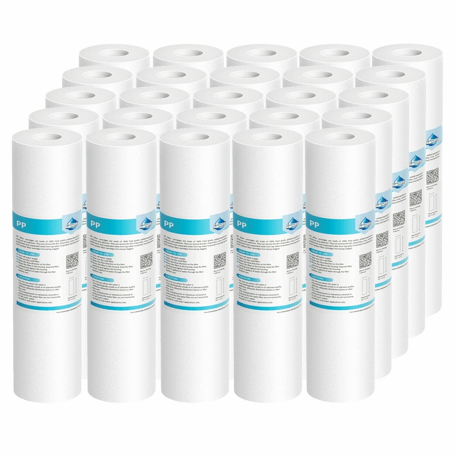 Membrane Solutions 50 Micron Sediment Water Filter Replacement Cartridge (White, 10 in x 2.5 in, 25 Pack) ohm98