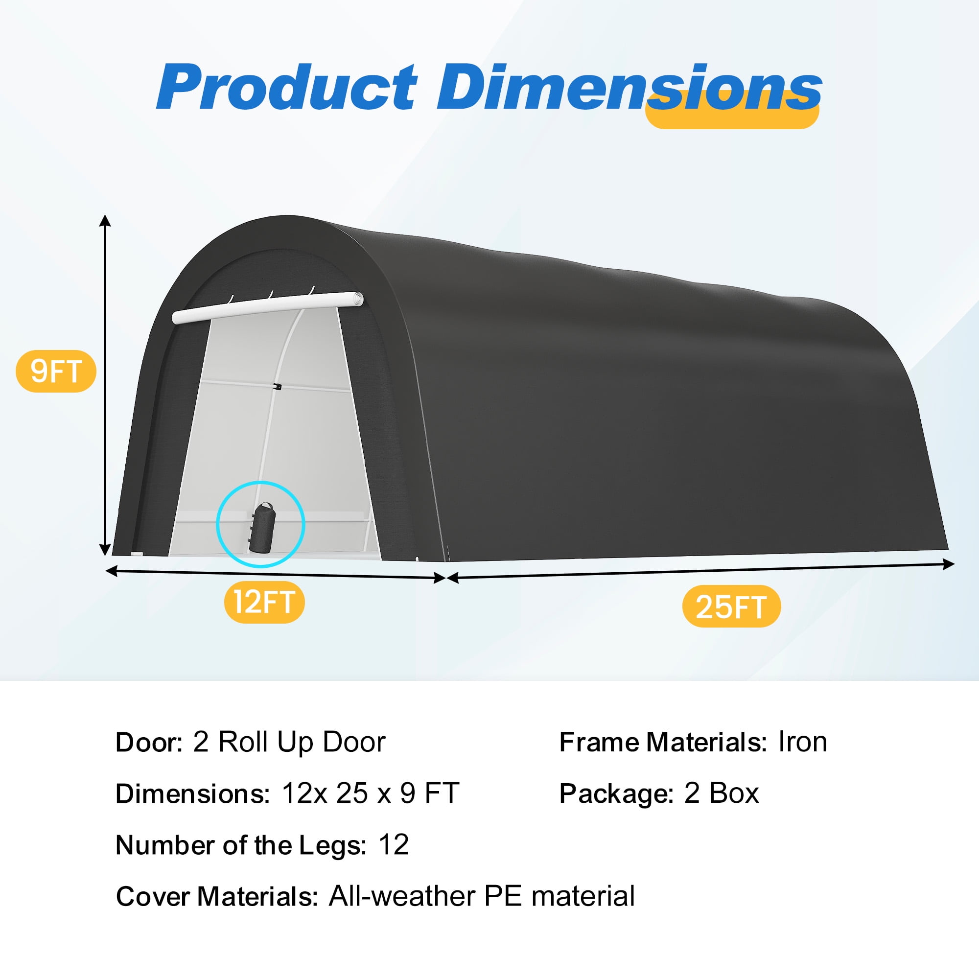 Heynemo Portable Metal Carport Canopy Tent with Weatherproof PE Cover and 4 Sandbag Anchors (12 ft x 25 ft) qyyo9