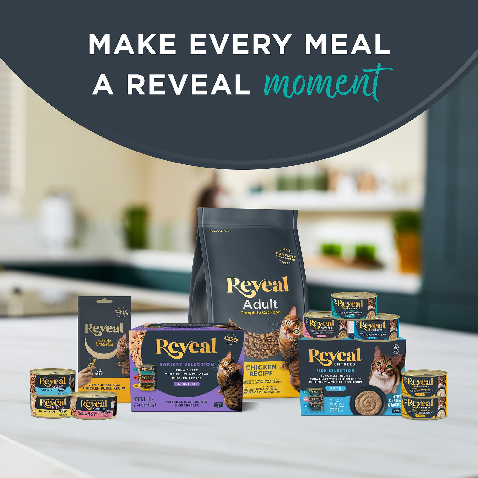 Reveal Natural Wet Cat Food, Fish & Chicken in Gravy Variety Pack (Multi-Flavor, 12 x 2.47 oz) x0era