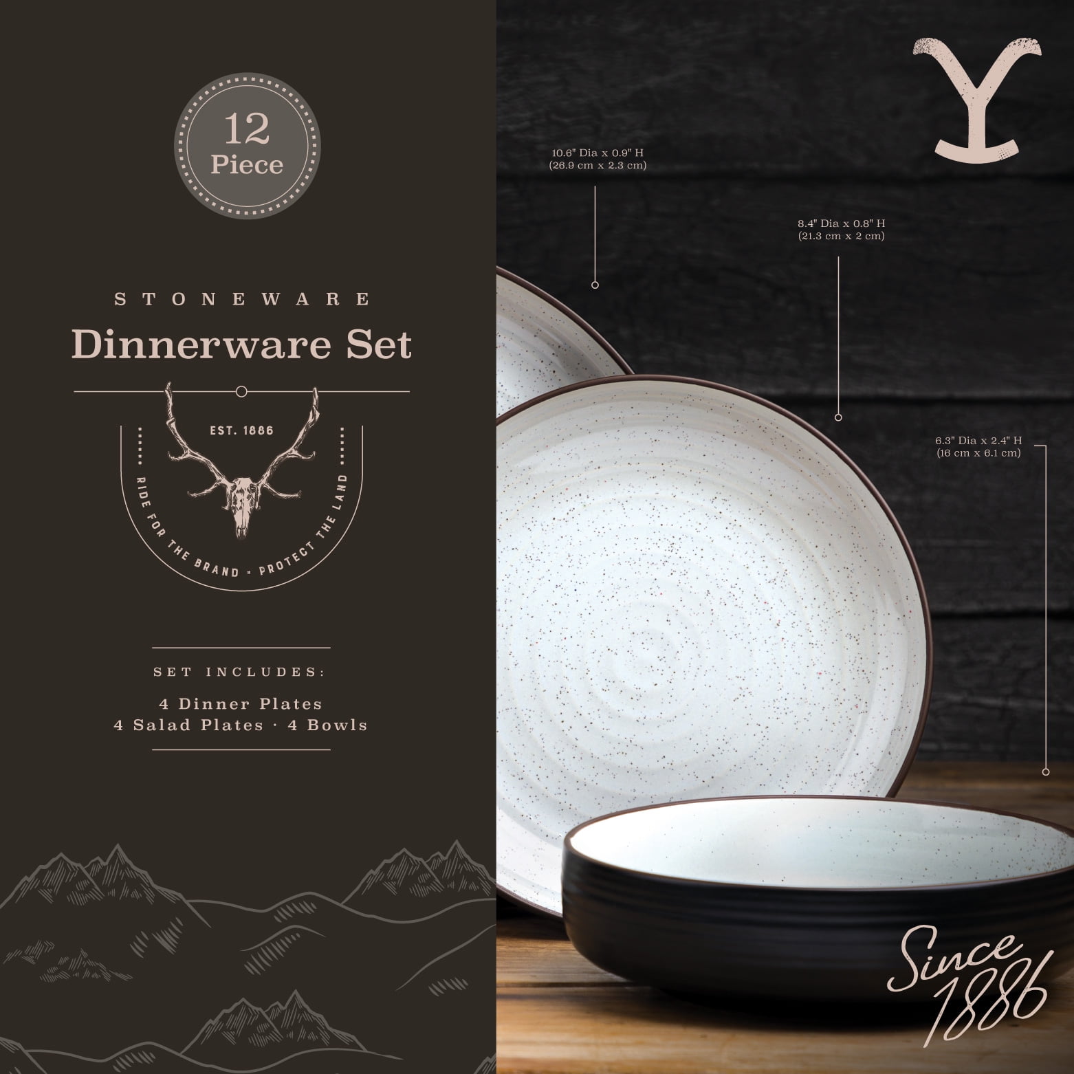 Yellowstone Beth 12-Piece Ceramic Dinnerware Set (White, 12-Piece) fsqw5