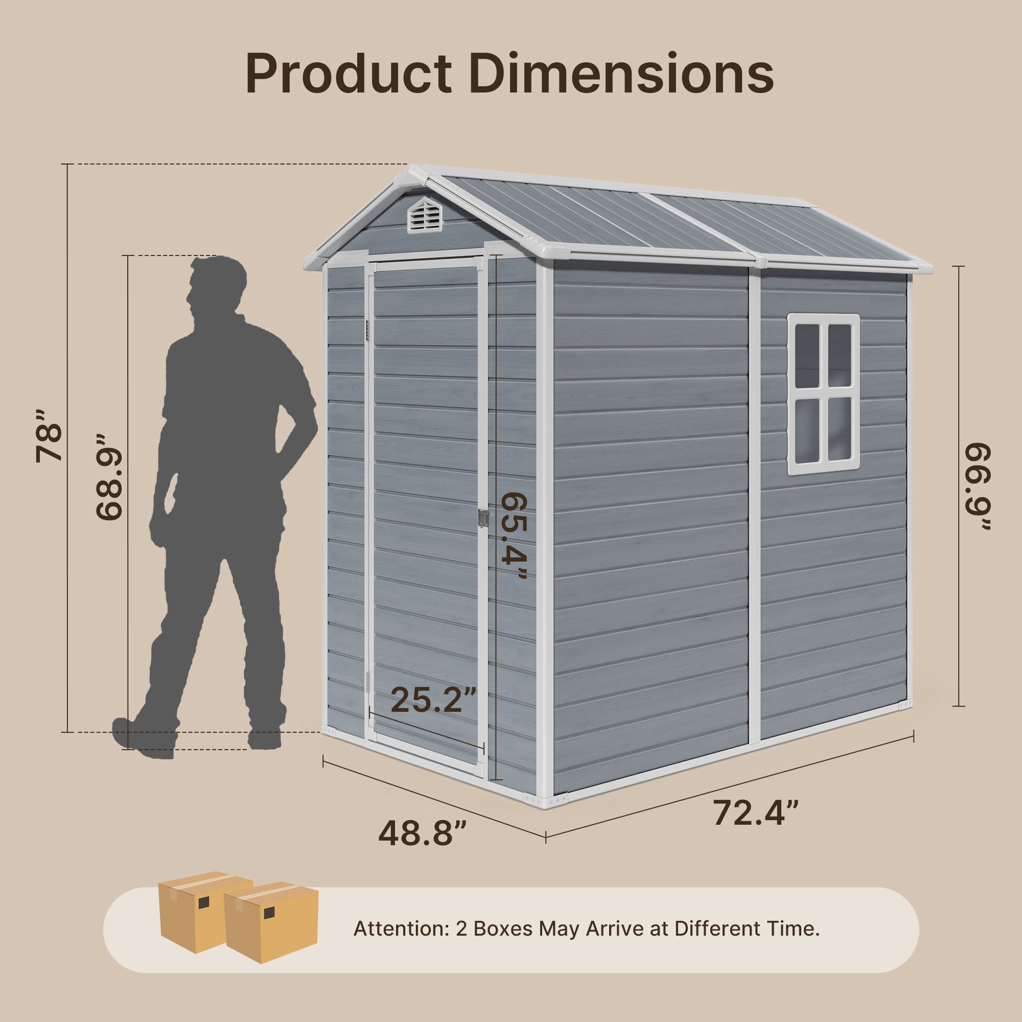 Asofer 6x4ft Resin Outdoor Storage Shed with Floor, Side Window & Lockable Door (Gray, 72.4 in x 48.8 in x 78 in) 045uf