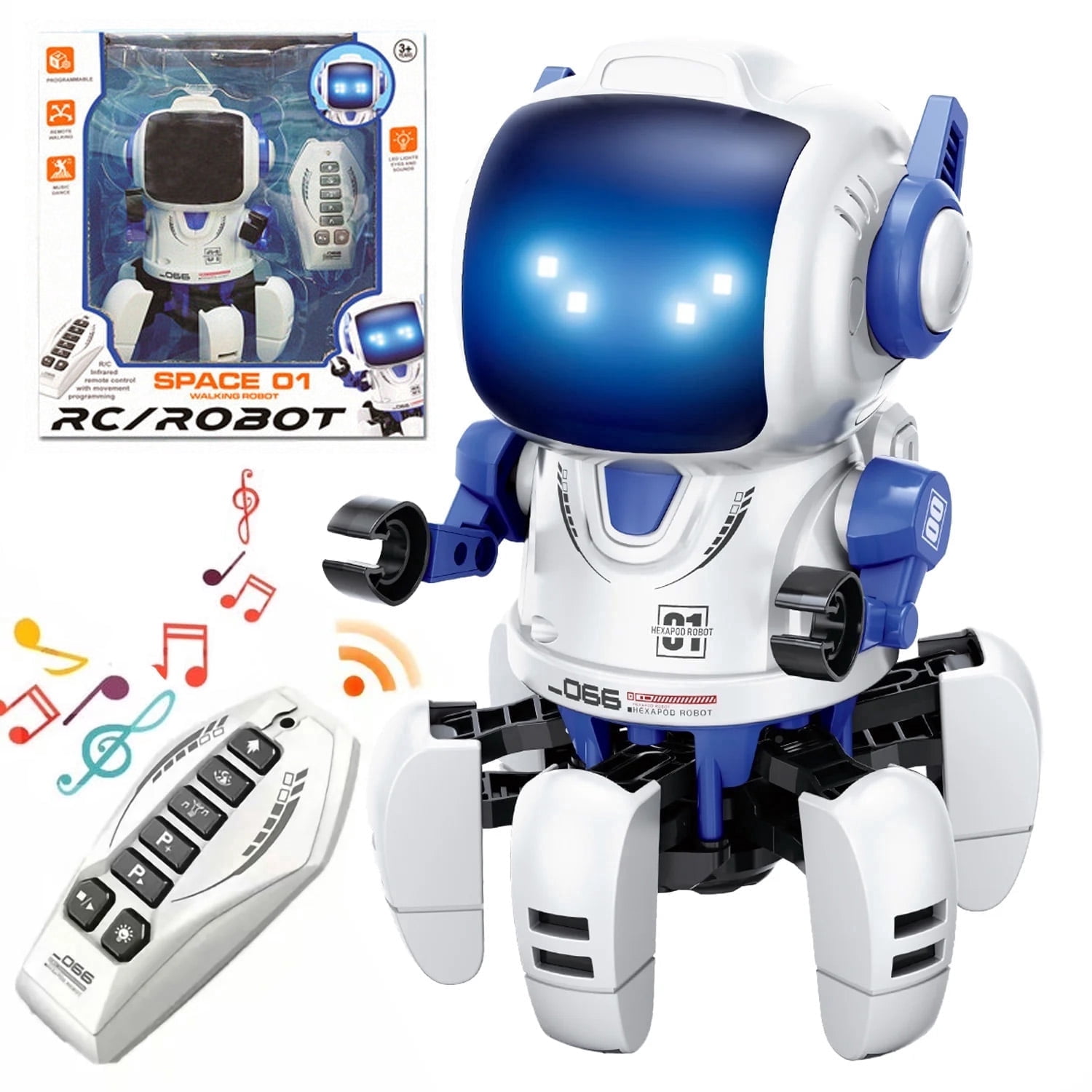 Lvelia Intelligent Programmable RC Robot Toy, Interactive Walking Dancing Smart Robot with LED Eyes and Remote Control (White) 95pet
