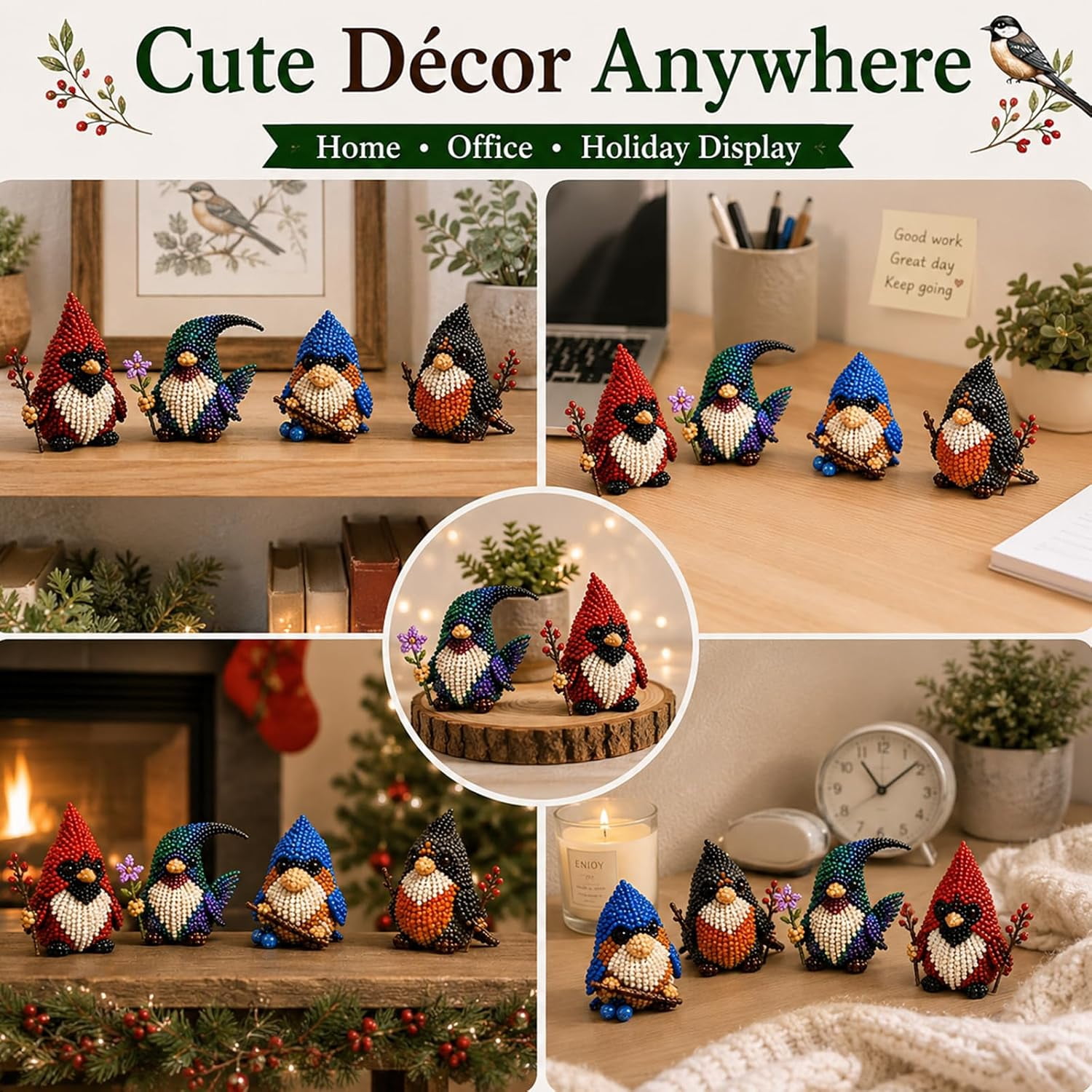 Jiapai Home 3D Beaded Gnome DIY Craft Kit, Beginner-Friendly Handmade Miniature Gnome Set (4-Piece Collection) 0gyuf