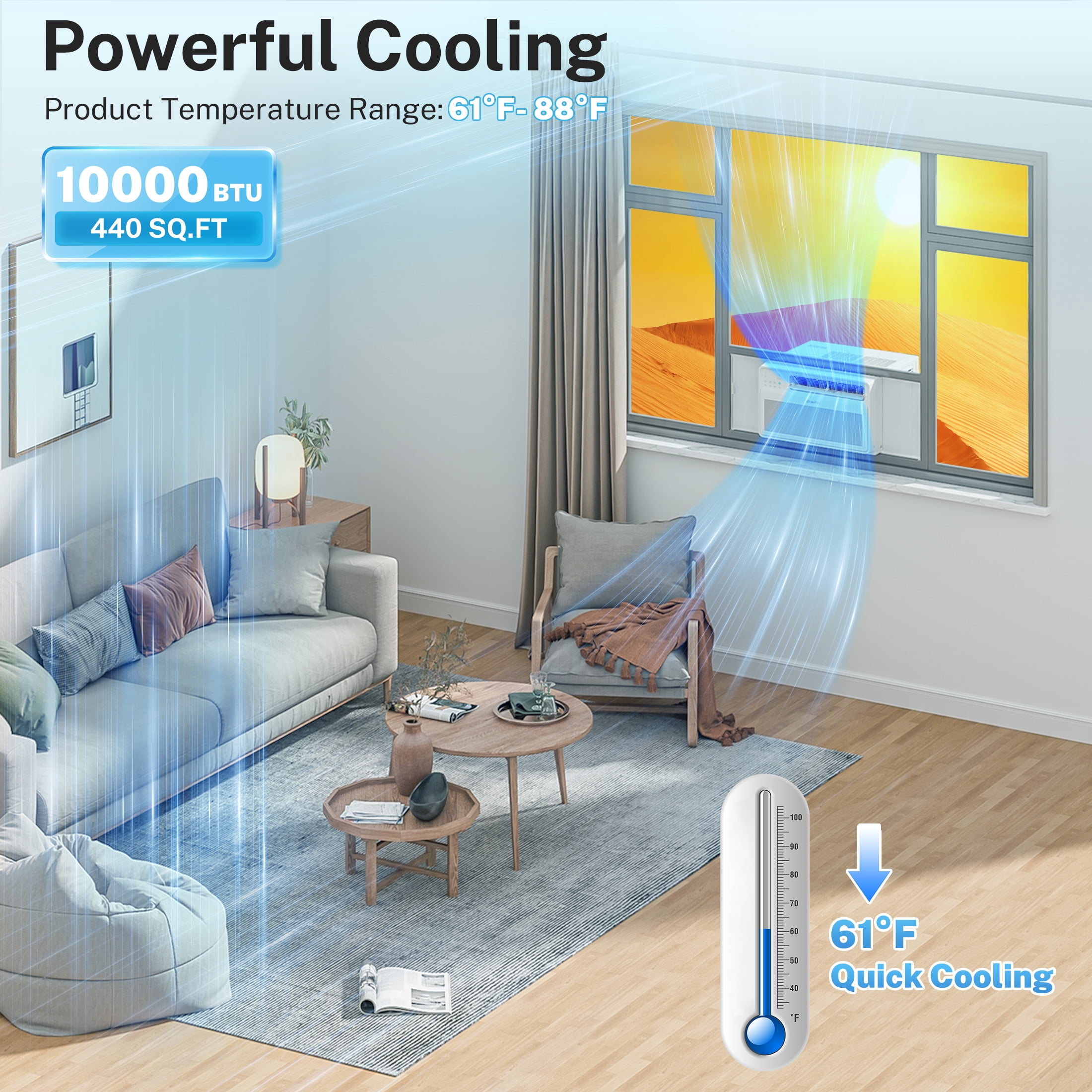 UHOMEPRO Window Air Conditioner 10000 BTU Smart WiFi Cooling Unit (White, 440 Sq Ft) rwmlc