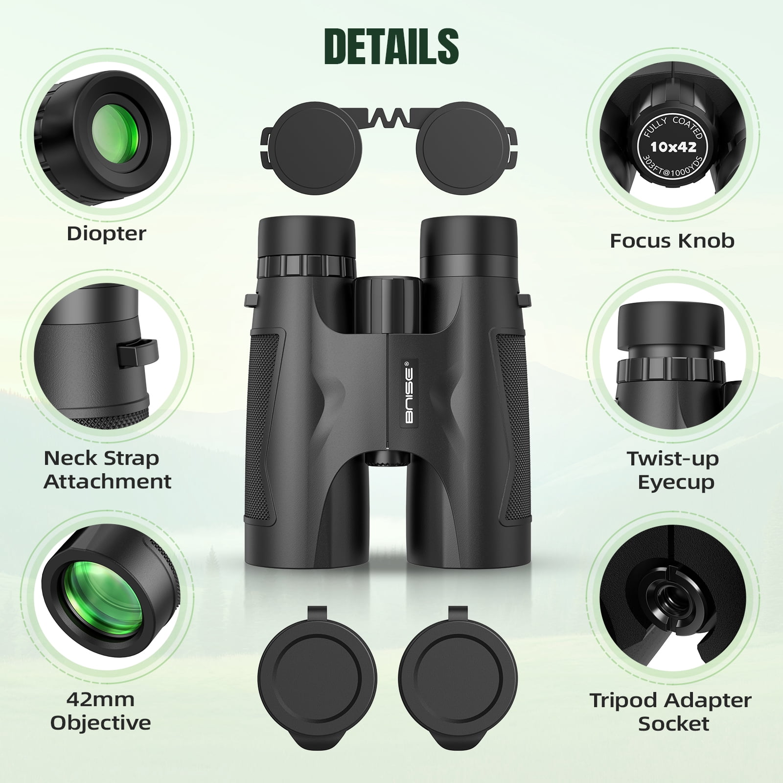 BNISE 10x42 HD Professional Binoculars for Bird Watching and Hunting (Black, 6.3 in x 5.3 in x 2.8 in) 1so45