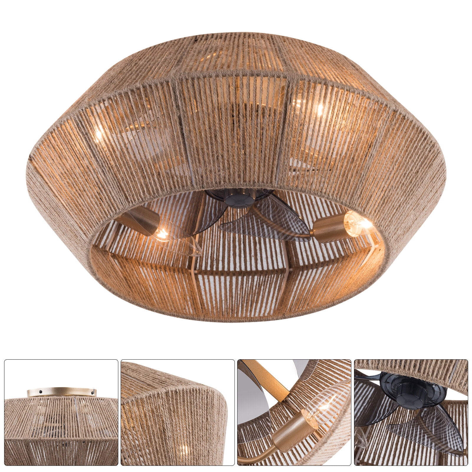 Miumaeov Boho Rattan Caged Ceiling Fan with Light and Remote Control (6 Speeds, 7.08 in Base) mrl8w
