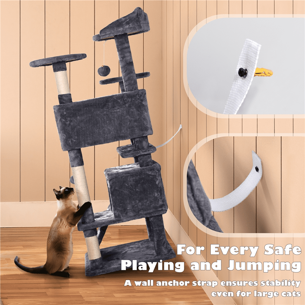 Yaheetech Multi-Level Cat Tree with Double Condos and Scratching Posts (Dark Gray, 53.9 in) ftvcx - Image 4