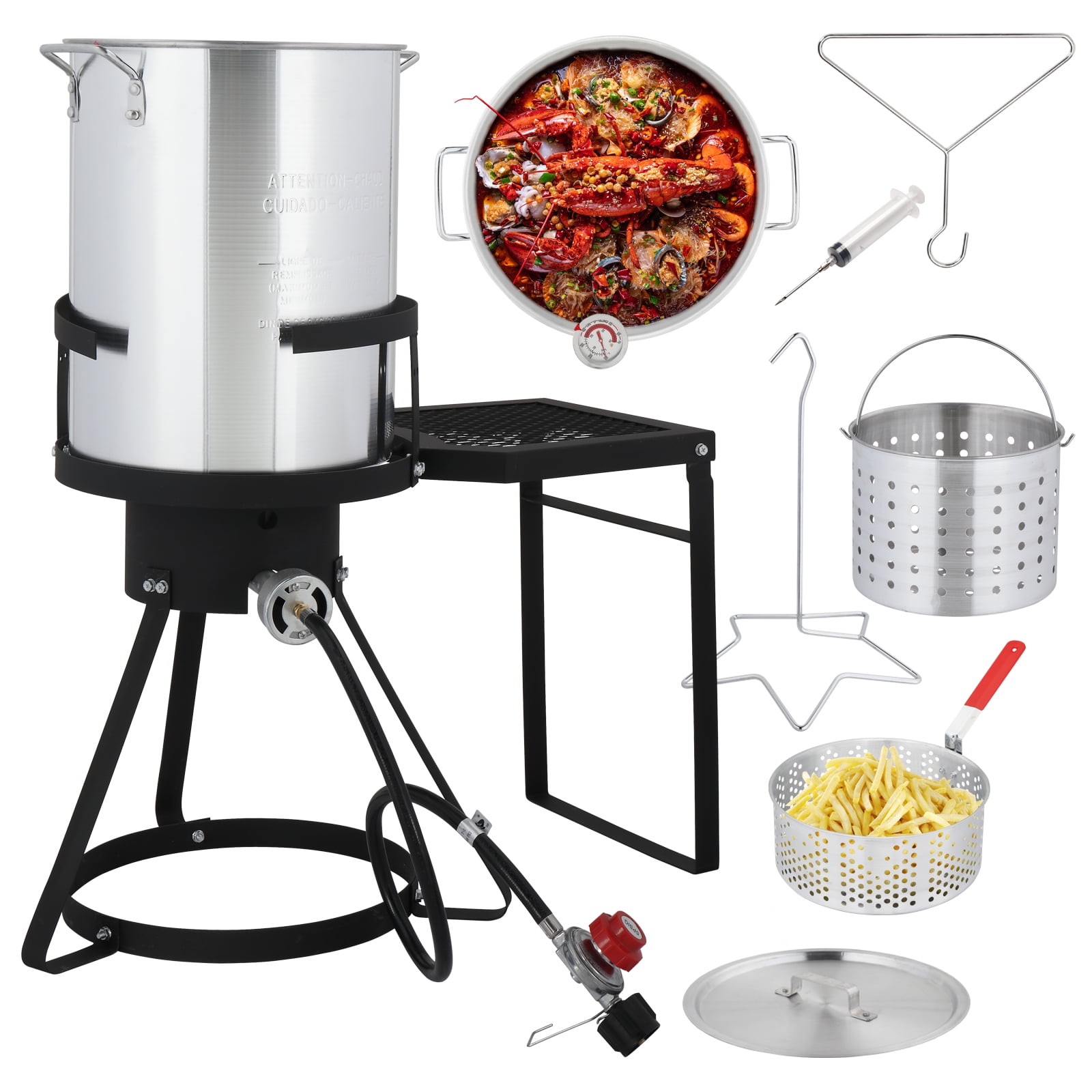 SamyoHome Aluminum Turkey Fryer Pot and Propane Burner Set (Silver, 30qt) zcfd7