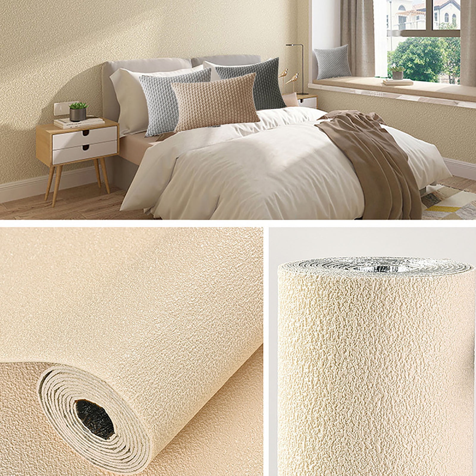 Sinimoko Peel and Stick Wallpaper, Self-Adhesive Waterproof PVC Vinyl Wall Covering, 3D Textured Removable Decor for Bedroom and Furniture (Yellow, 17.7 in x 118 in) 03ot6
