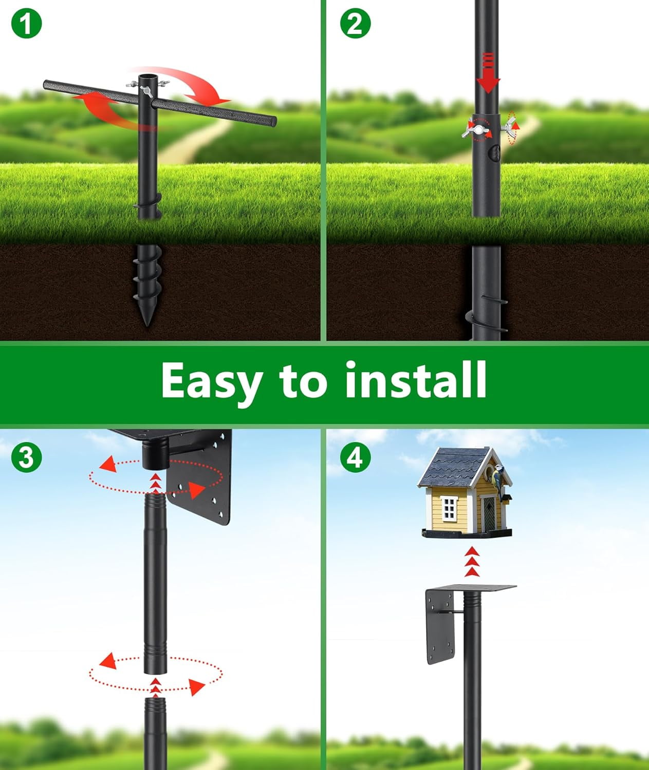 IHOMEPARK Outdoor Bird House Pole, Adjustable Heavy-Duty Metal Feeder Stand (Black, 60 in) ye2q1