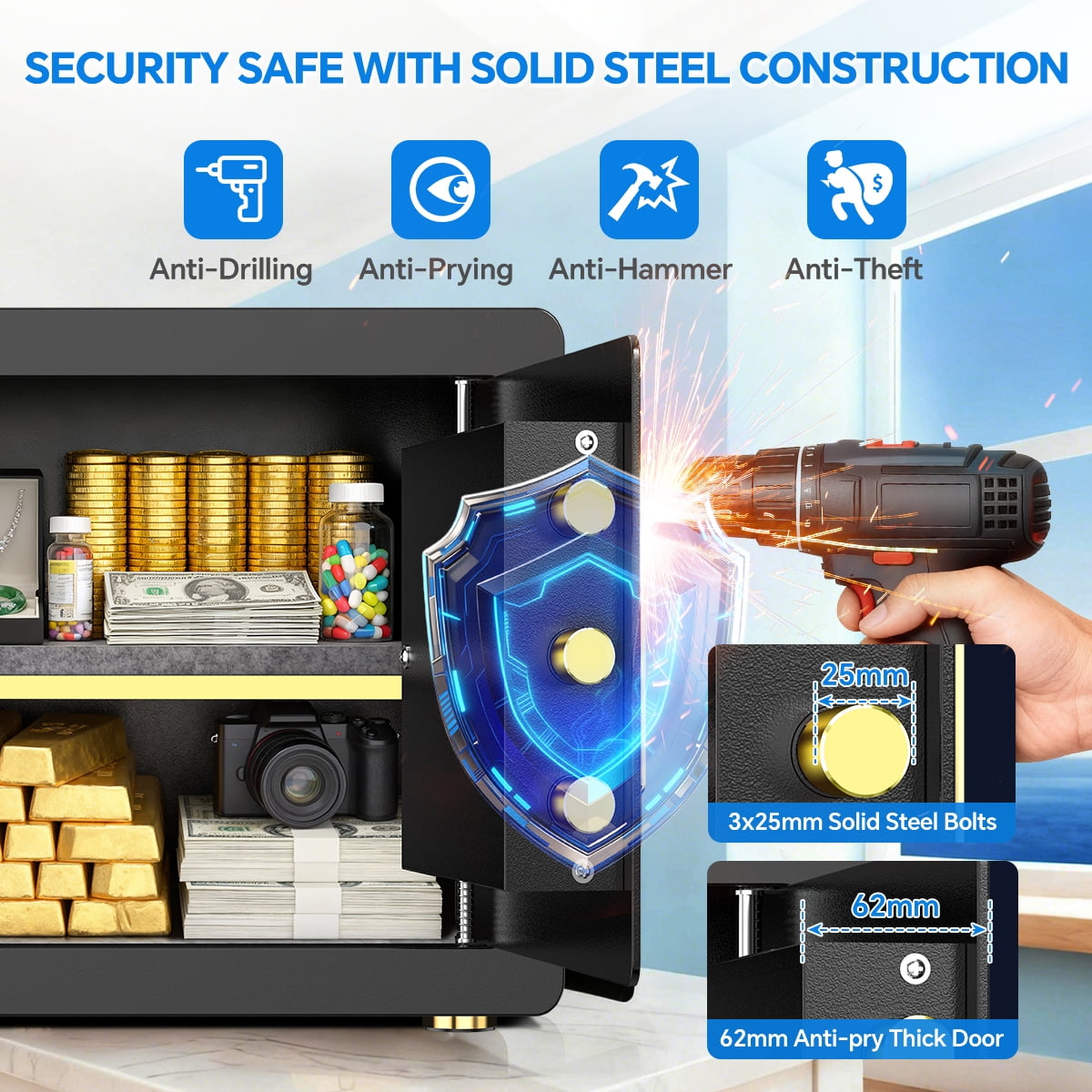 BESAFETY 2.5 Cu ft Digital Home Security Safe Box with Fireproof Bag and Adjustable Shelf (2.5 Cu ft) 3hm82