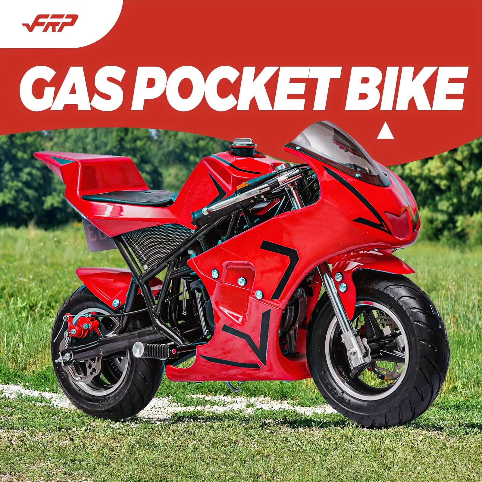 FRP 50cc Mini Pocket Bike Gas Powered Motorcycle with Dual Brake and Kill Switch (Red, 165 lb Capacity) g8yxp